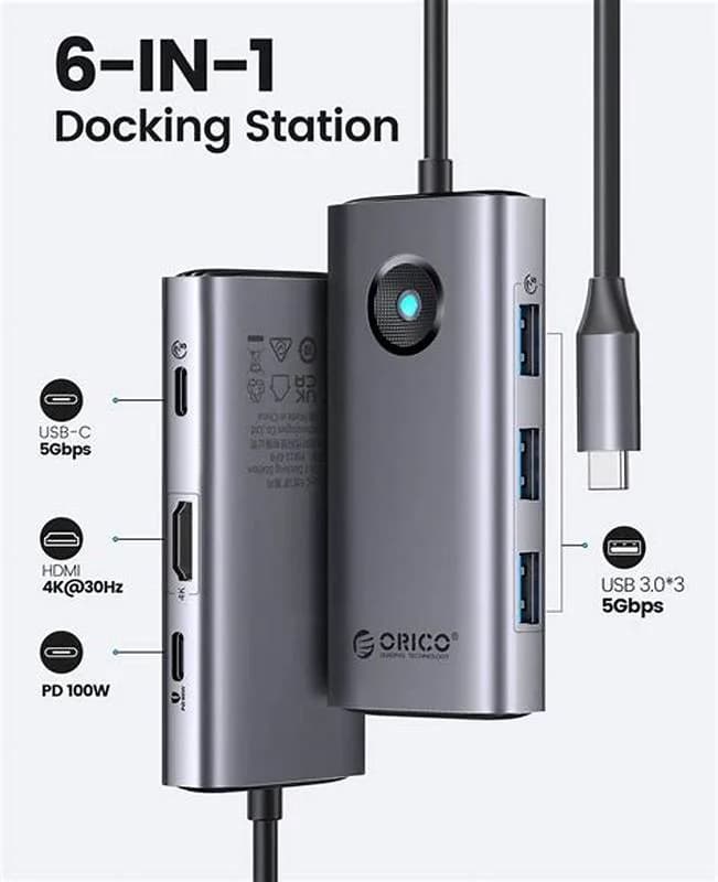 Doking stansiya Orico USB-C 6-sı 1-də, HDMI 4K, PD 100W, 3x USB 3.0 (PW11-6P)
