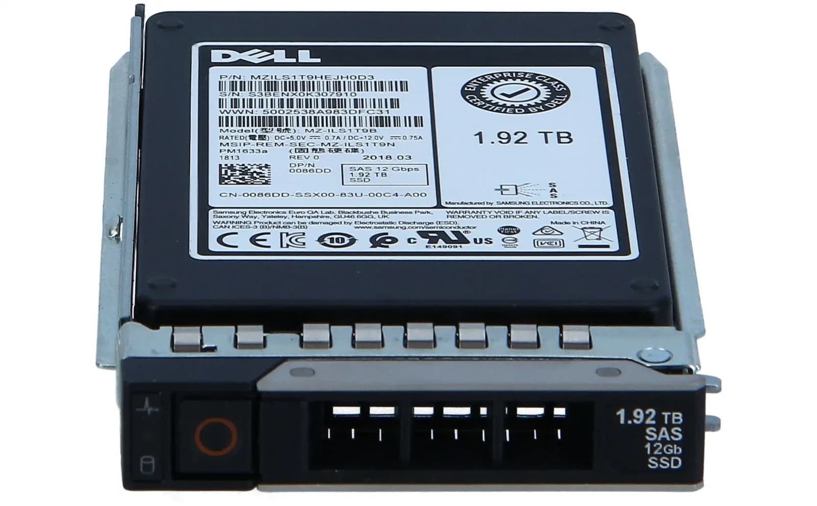 Dell SSDR 1.9T 2E S12 2.5 RI SMS EC, Serial Attached SCSI (SAS), 1.920 GB (086DD)