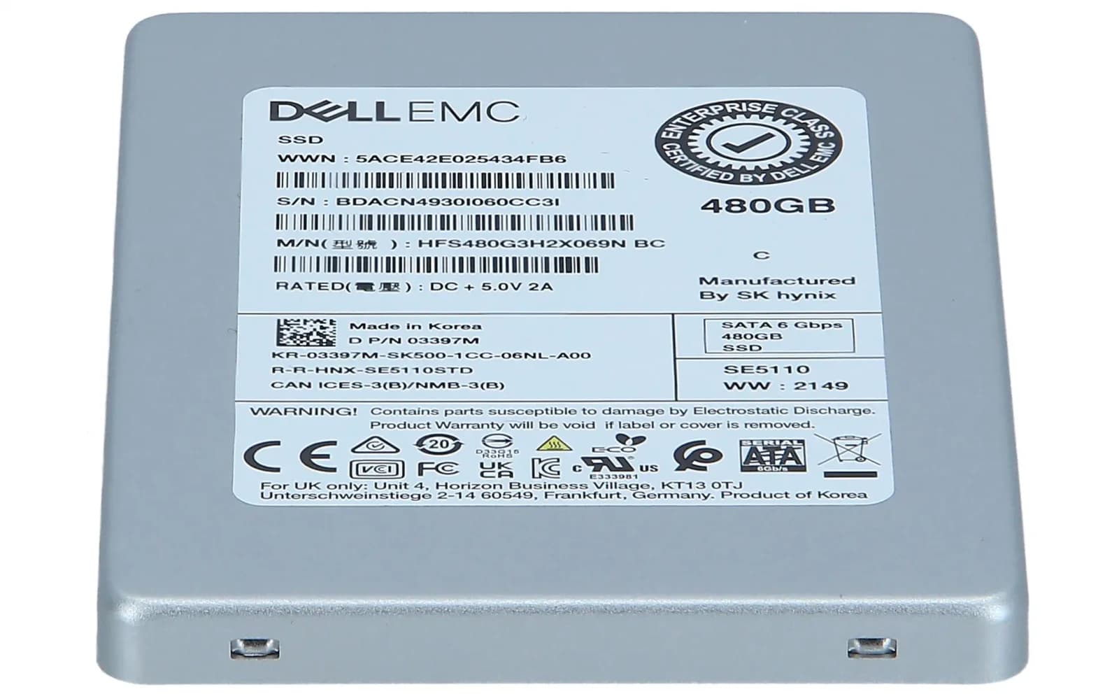 Dell EMC 480GB SATA 6Gbps SSD (3397M)