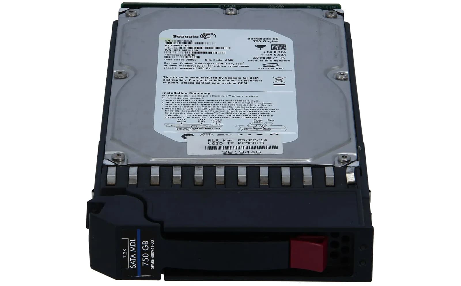 HPE HP MSA2 750GB 7.2K 3.5-inch SATA HDD (480941-001)