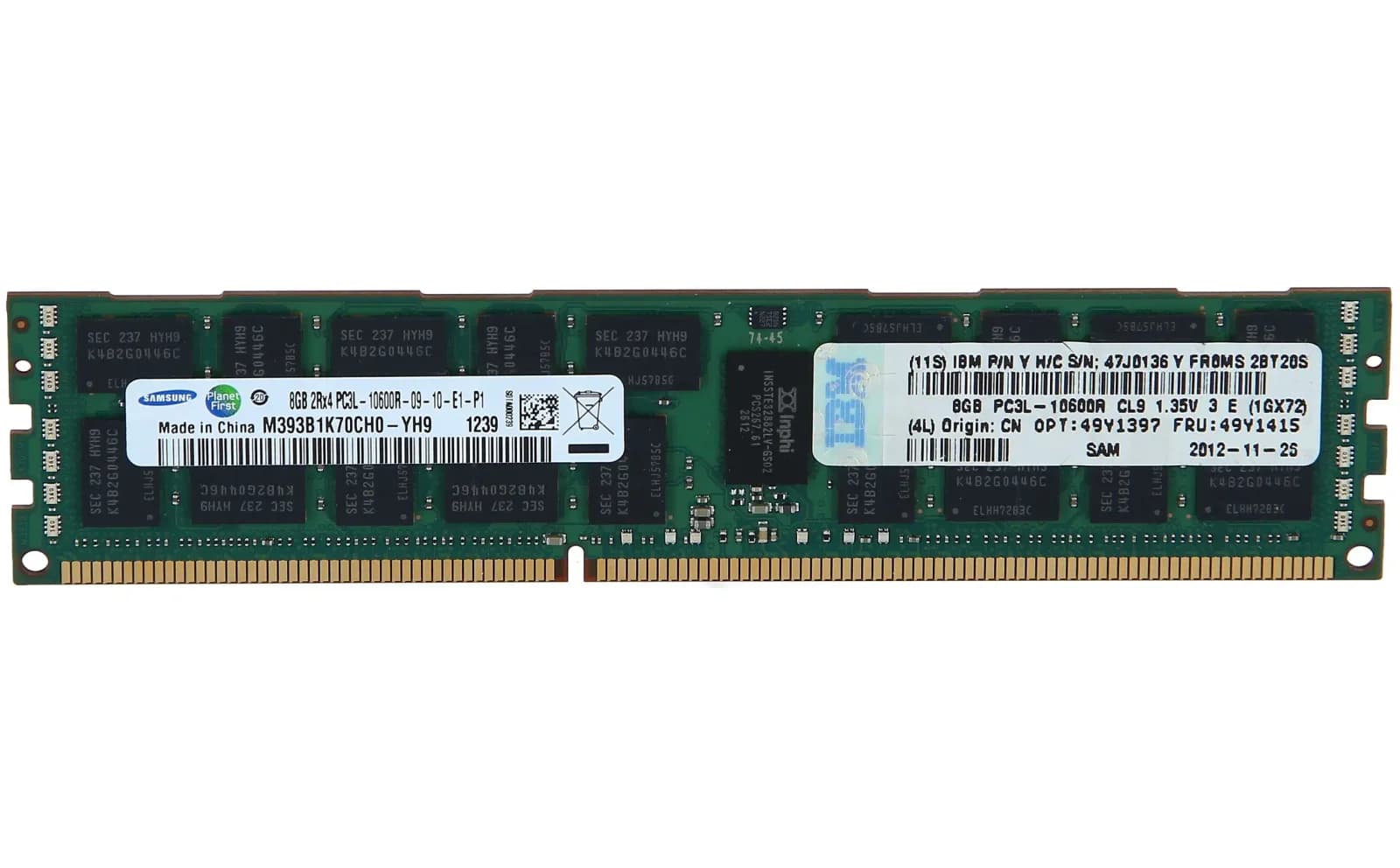 IBM 8GB (1X8GB, 2Rx4, 1.35V) PC3L-10600 CL9 ECC DDR3 1333MHz LP RDIMM (49Y1397)
