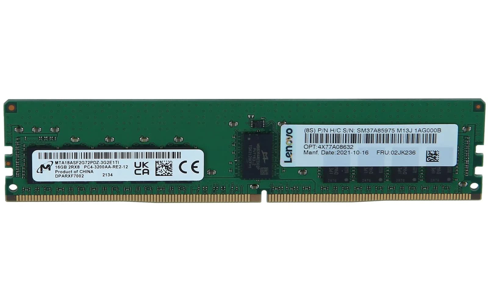 Lenovo TruDDR4, DDR4, module, 16 GB, DIMM 288-pin, 3200 MHz / PC4-25600, 1.2 V, registered, ECC (4X77A08632)