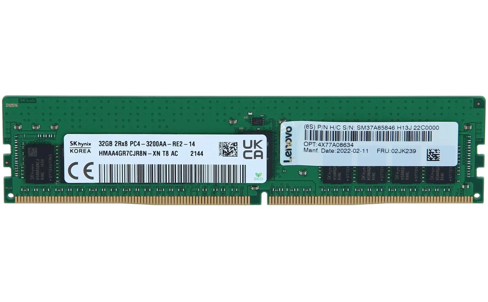 Lenovo TruDDR4, DDR4, module, 32 GB, DIMM 288-pin, 3200 MHz / PC4-25600, 1.2 V, registered, ECC (4X77A08634)