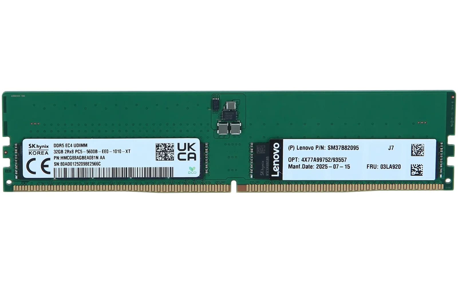 Lenovo TruDDR5, DDR5, module, 32 GB, DIMM 288-pin, 5600 MT/s, unbuffered, ECC (4X77A99752)
