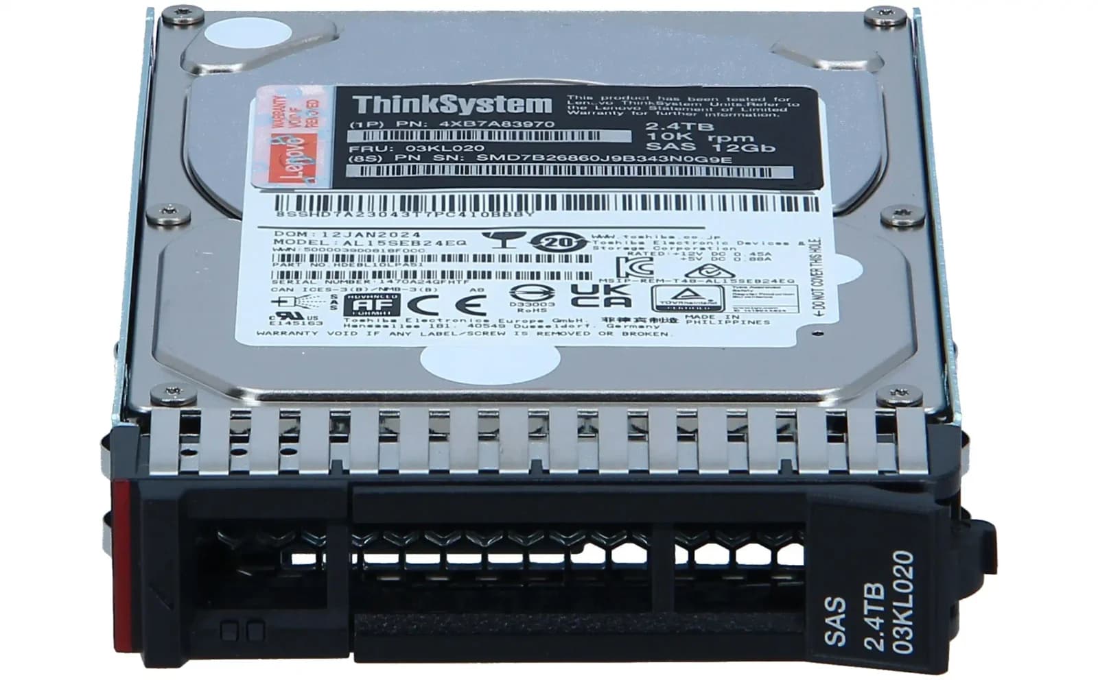 Lenovo ThinkSystem, Hard drive, encrypted, 2.4 TB, hot-swap, 2.5", SAS 12Gb/s, 10000 rpm (4XB7A83970)