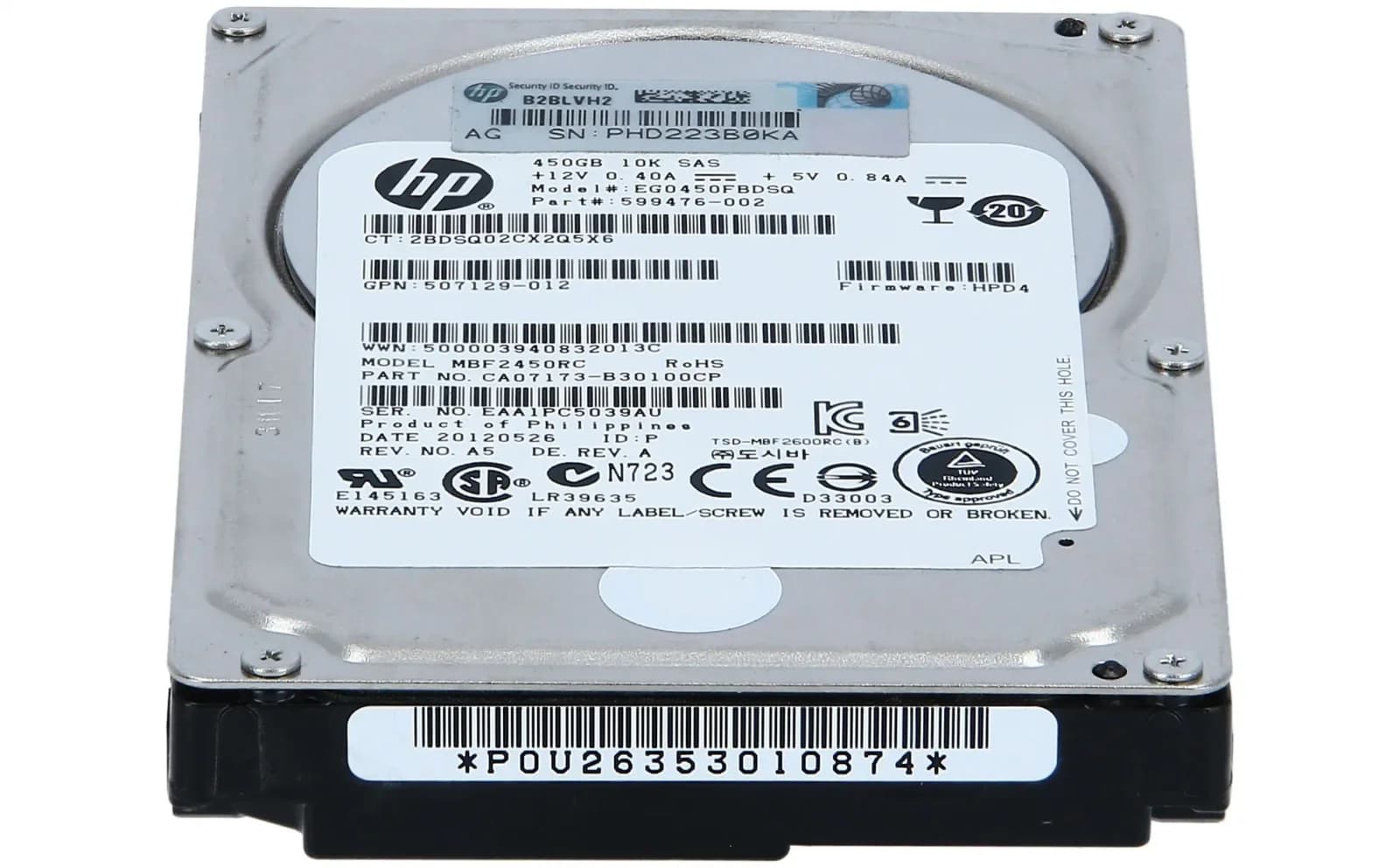 HPE 450GB 6G SAS 10K SFF 2.5in, Жёсткий диск, Serial Attached SCSI (SAS) (599476-002)
