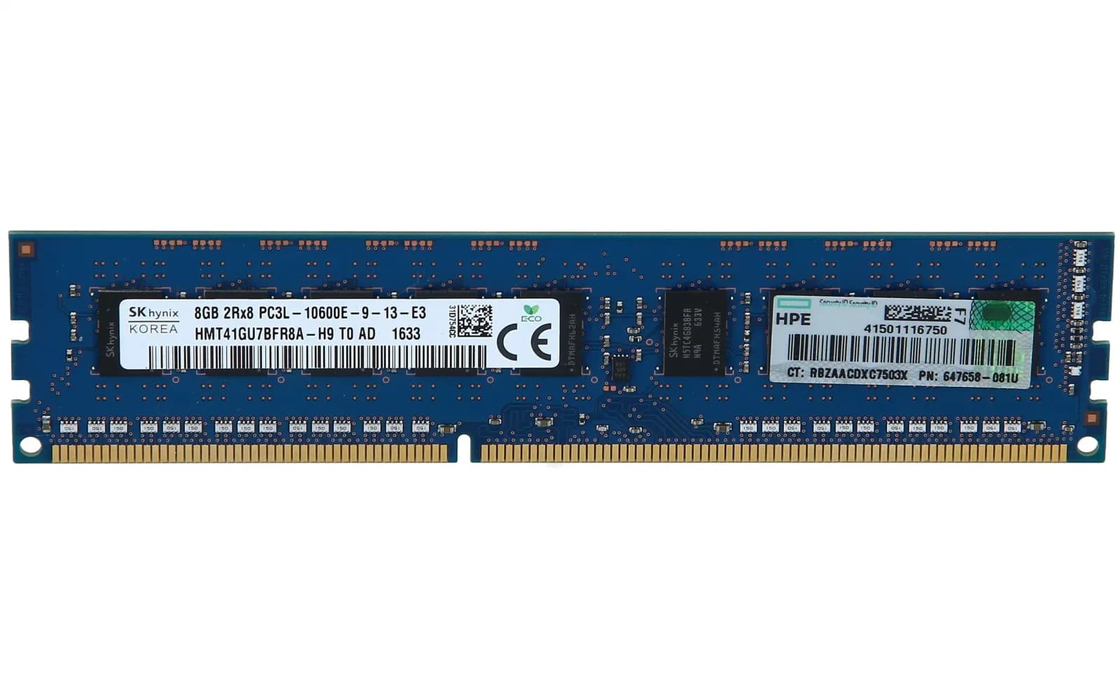 HPE HP 8GB (1x8GB) Dual Rank x8 PC3L-10600E (DDR3-1333) Unbuffered CAS-9 Low Voltage Memory Kit (647909-B21)