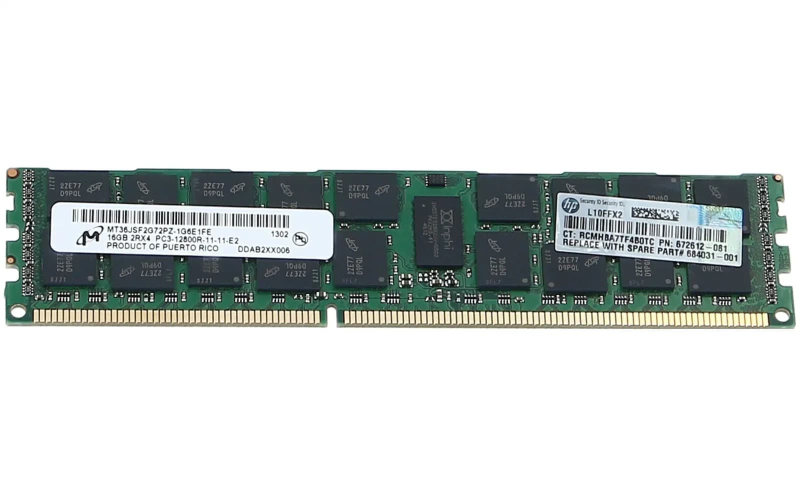 HPE DDR3, module, 16 GB, DIMM 240-pin, 1600 MHz / PC3-12800, CL11, registriert, ECC (684031-001)