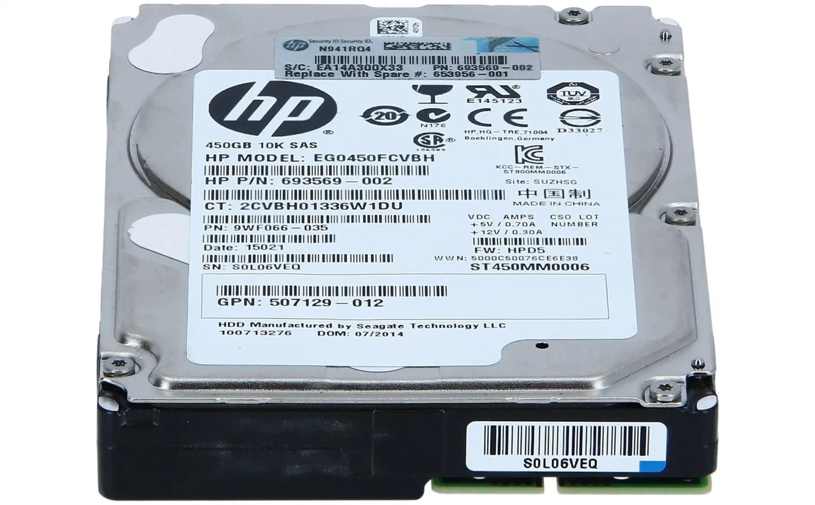 HPE 450GB 6G SAS 10K SFF 2.5in, Жёсткий диск, Serial Attached SCSI (SAS) (693569-002)