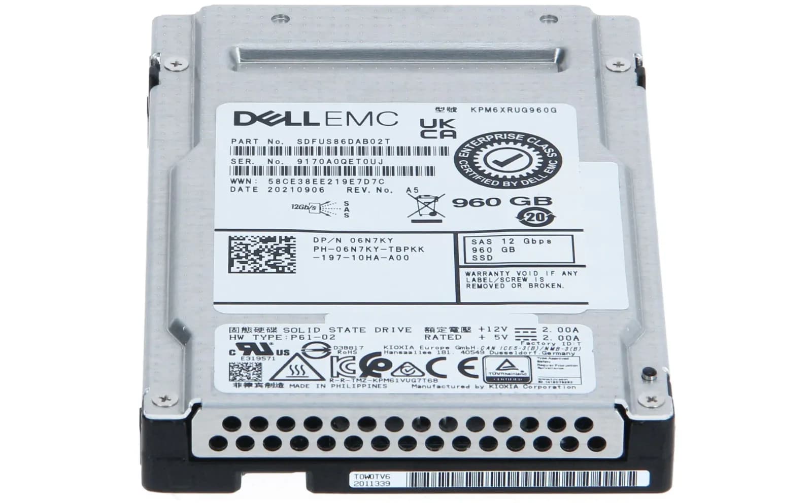 DELL 960GB, SSD, 2.5", SAS, 12G RI, KPM6XRUG960G, ME4 ME5 SERIES (6N7KY)