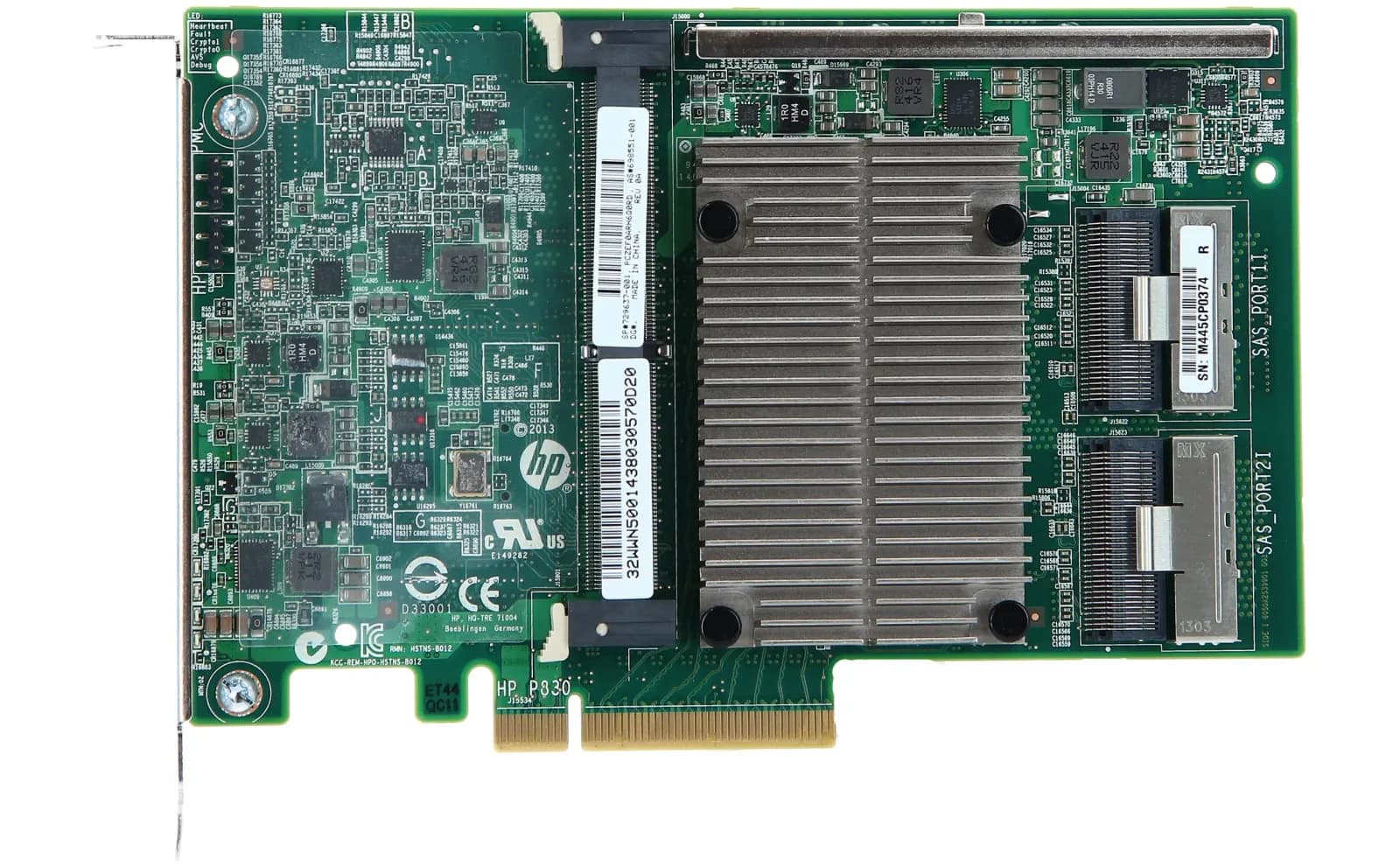 HPE Smart Array P830 controller board, PCIe3 x8 full height SAS controller, Has two internal x8 wide mini-SAS ports, For up to 6 Gb/s (729637-001)
