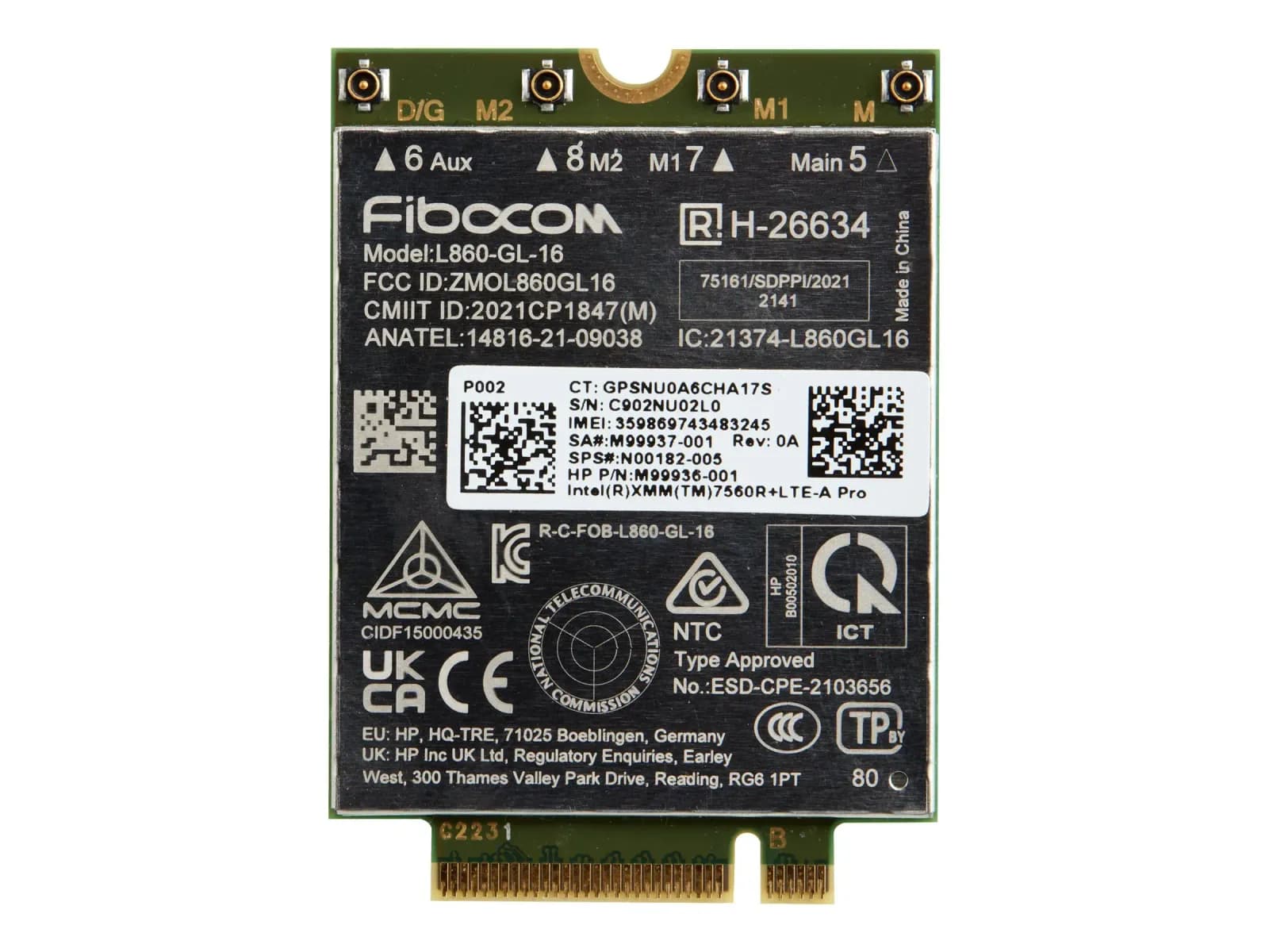 HPE Intel XMM 7560 R+, Wireless cellular modem, 4G LTE Advanced Pro, M.2 Card, 150 Mbps (7P993AA)