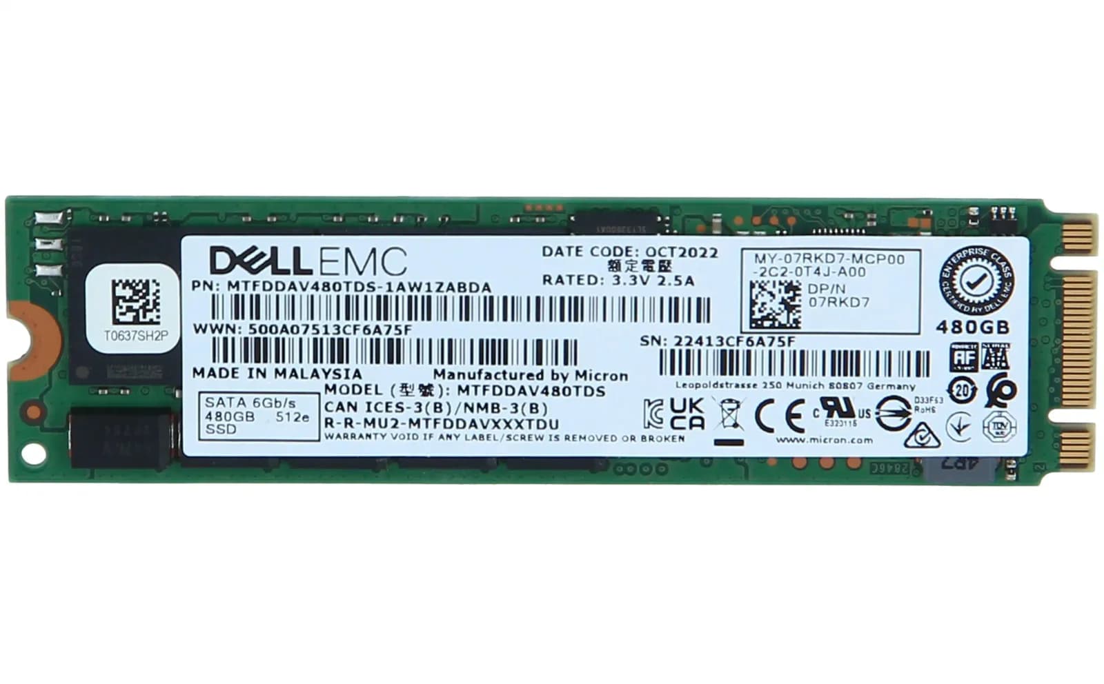 DELL SSD, 480 GB, internal, M.2, SATA 6Gb/s (7RKD7)