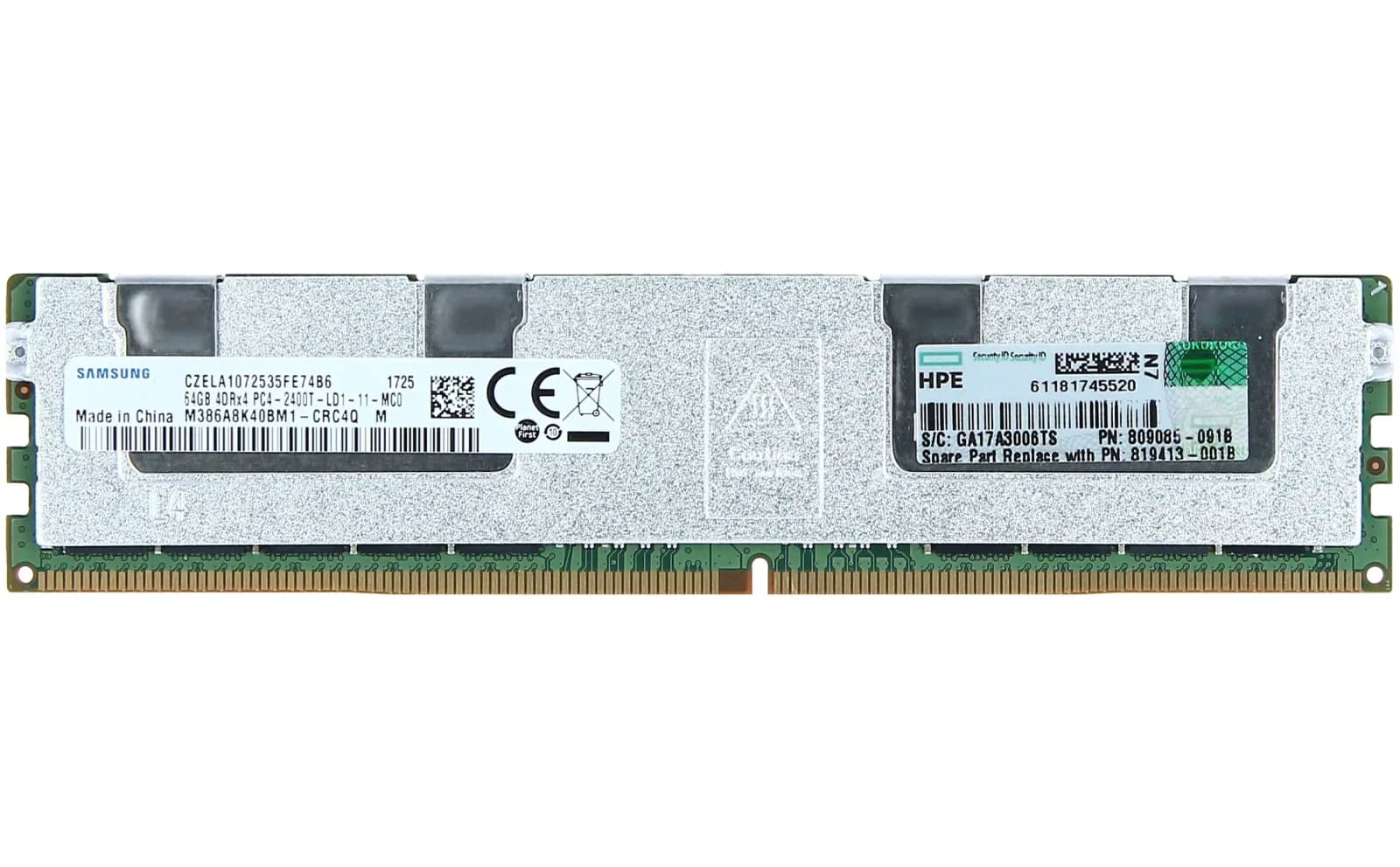 HPE HP 64GB (1x64GB) Quad Rank x4 DDR4-2400 CAS-17-17-17 Load Registered Memory Kit (805358-B21)