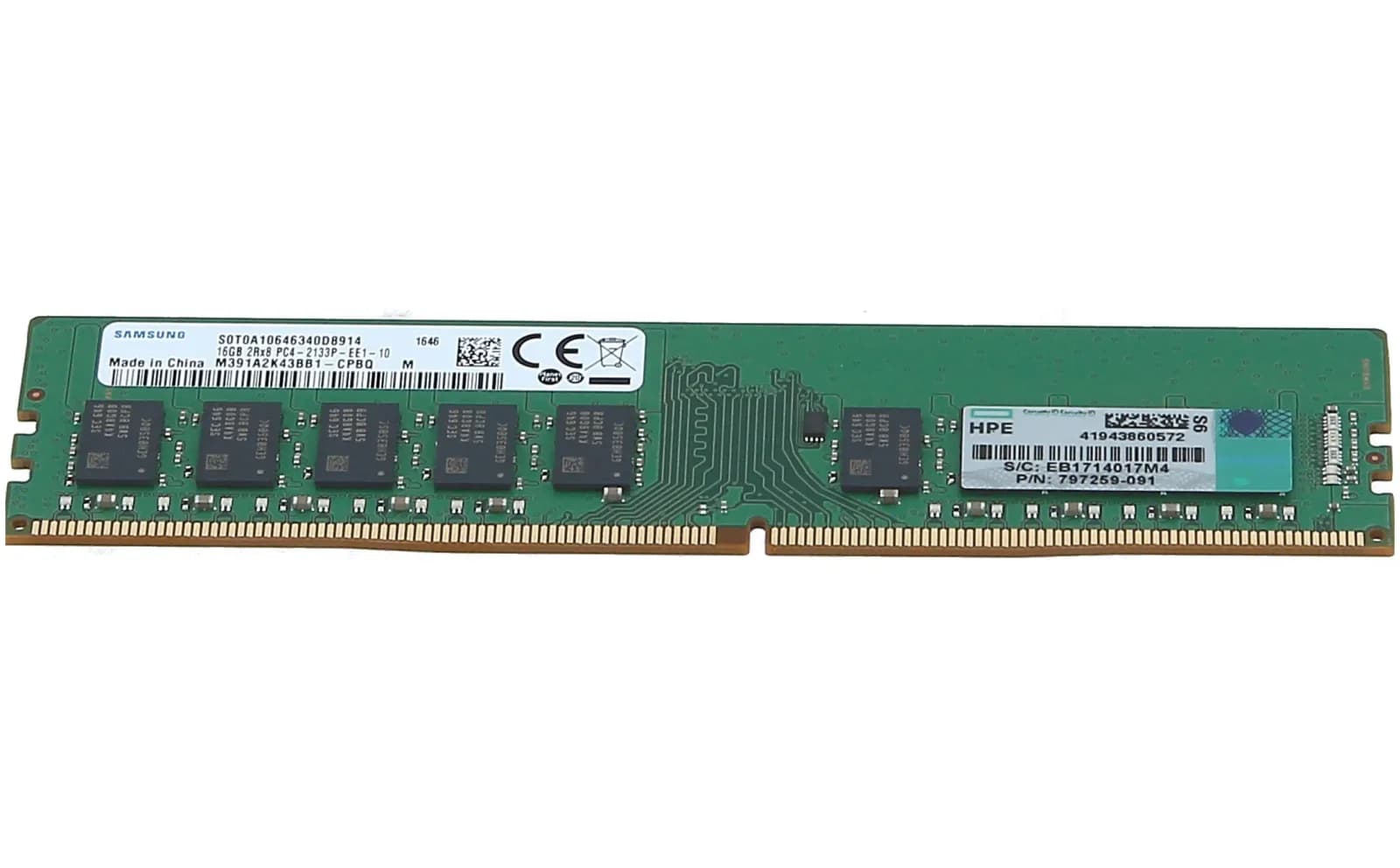 HPE DDR4, module, 16 GB, DIMM 288-pin, 2133 MHz / PC4-17000, CL15, 1.2 V, unbuffered, ECC (805671-B21)