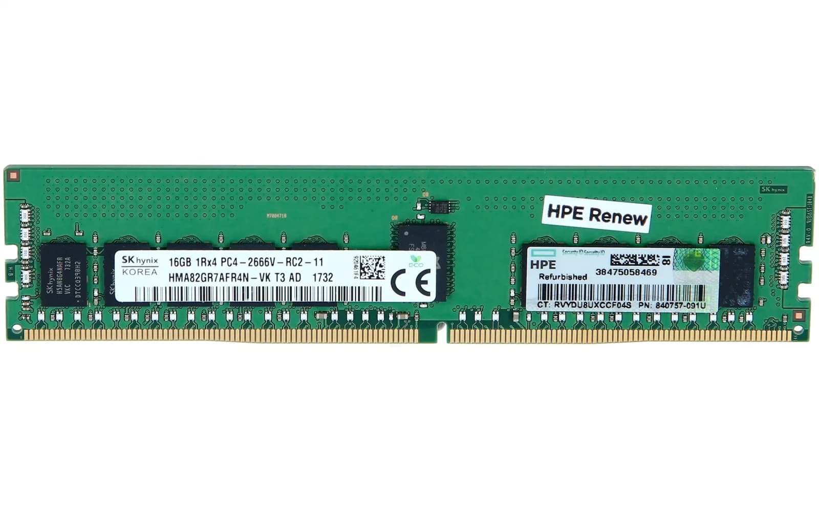 HPE SmartMemory, DDR4, module, 16 GB, DIMM 288-pin, 2666 MHz / PC4-21300, CL19, 1.2 V, registered, ECC (815098-B21)