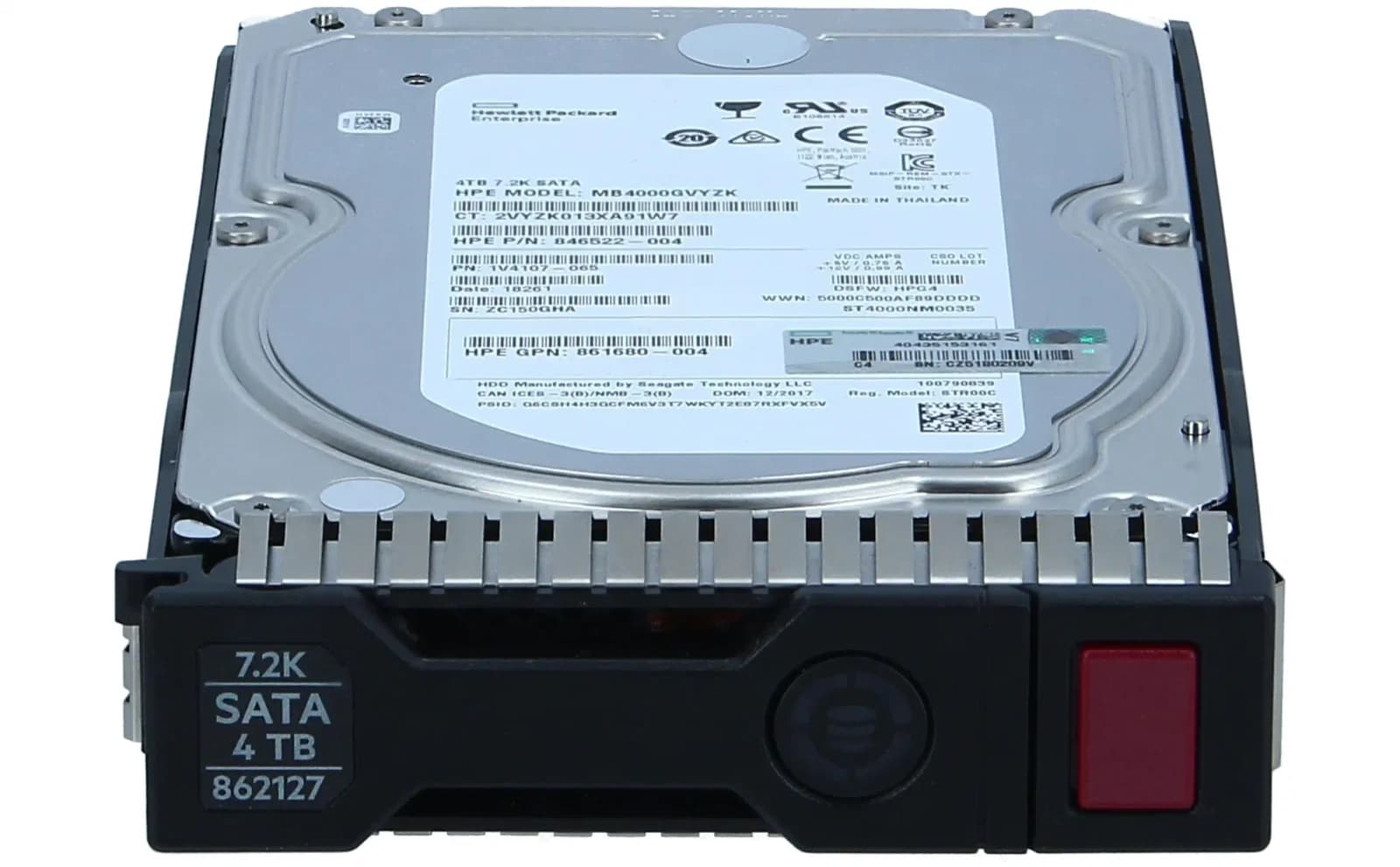 HPE Midline, Hard drive, 4 TB, internal, 3.5" LFF, SATA 6Gb/s, 7200 rpm (862127-001)