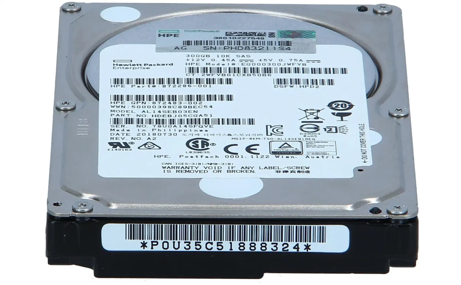 HP DRV, HD 300G SAS 10K 12G-TSH (872286-001)