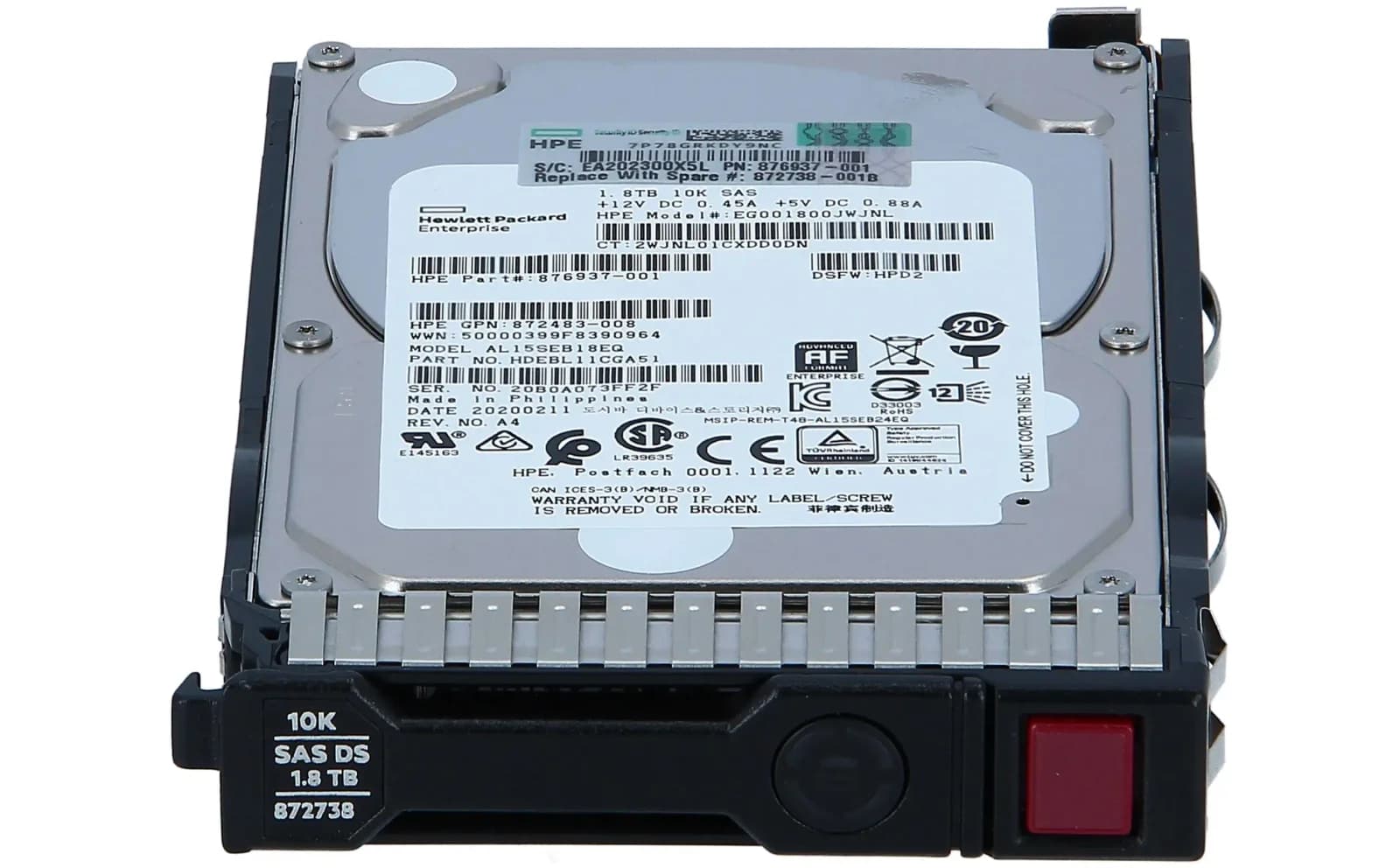 HPE Enterprise, Hard drive, 1.8 TB, hot-swap, 2.5" SFF, SAS 12Gb/s, 10000 rpm (872738-001)