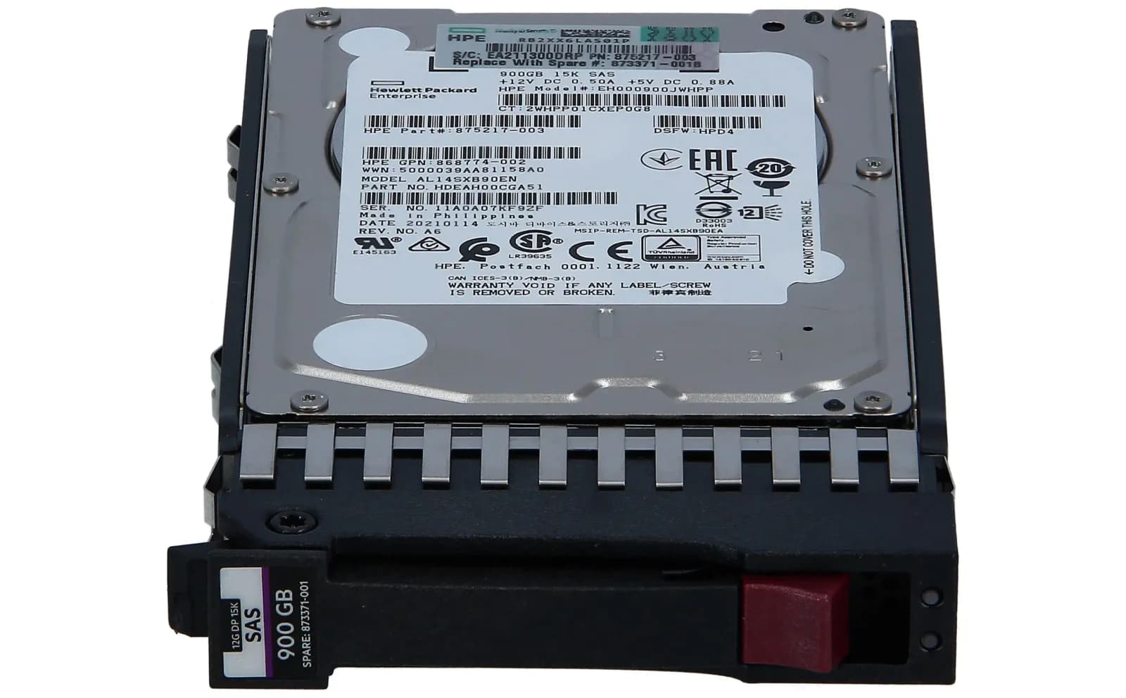 HPE 900GB hard disk drive, SAS interface, 15,000 RPM, 2.5-inch, small form factor (SFF) (873371-001)