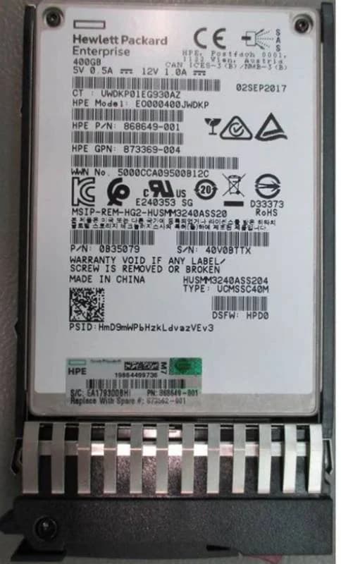 HPE SSD 400GB SFF SAS WI ST DS, Solid State Disk, Serial Attached SCSI (SAS) (873562-001)