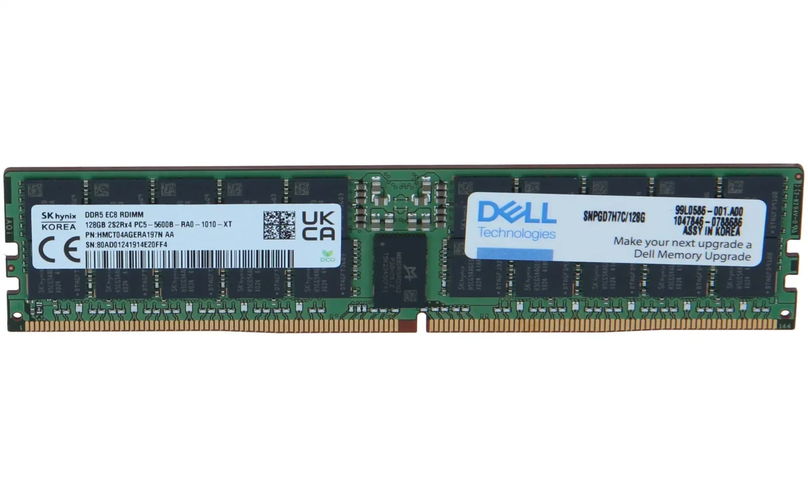 DELL 128 GB, DDR5 RDIMM 5600 MT/s, 4Rx4, registered, Dell label (AC830719)