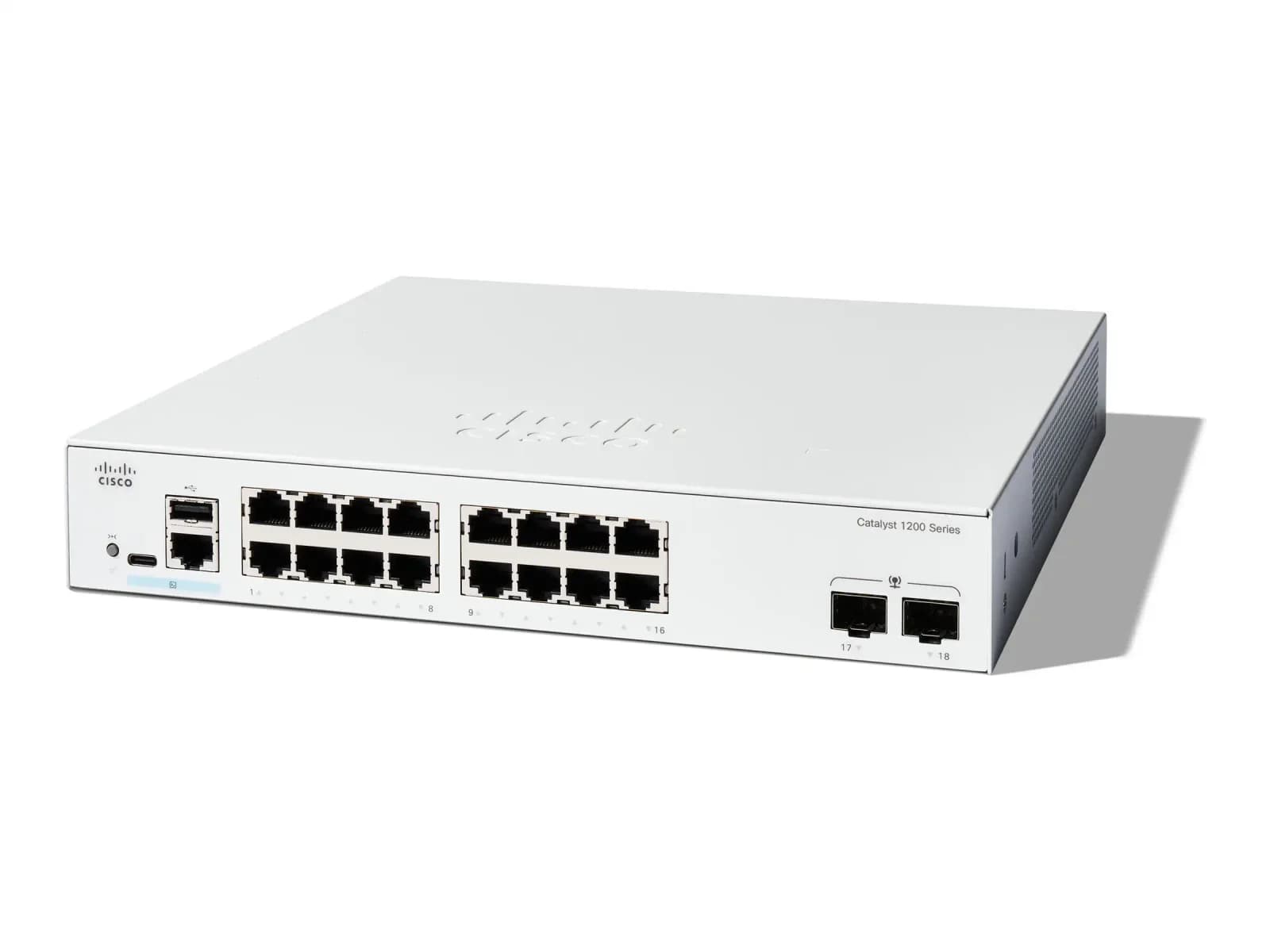 Cisco Catalyst 1200, Switch, L3, smart, 16 x 10/100/1000 + 2 x Gigabit Ethernet SFP, rack-mountable (C1200-16T-2G)