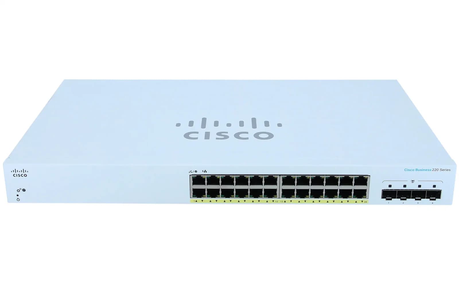 Cisco Business 220 Series CBS220-24P-4G, Switch, smart, 24 x 10/100/1000 (PoE+) + 4 x Gigabit SFP (uplink), rack-mountable, PoE+ (195 W) (CBS220-24P-4G-EU)