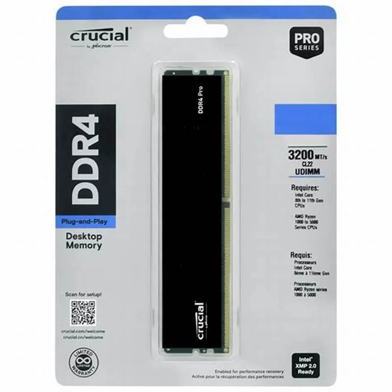 Crucial Pro, DDR4, module, 32 GB, DIMM 288-pin, 3200 MHz / PC4-25600, CL22, 1.2 V, unbuffered, non-ECC (CP32G4DFRA32A)