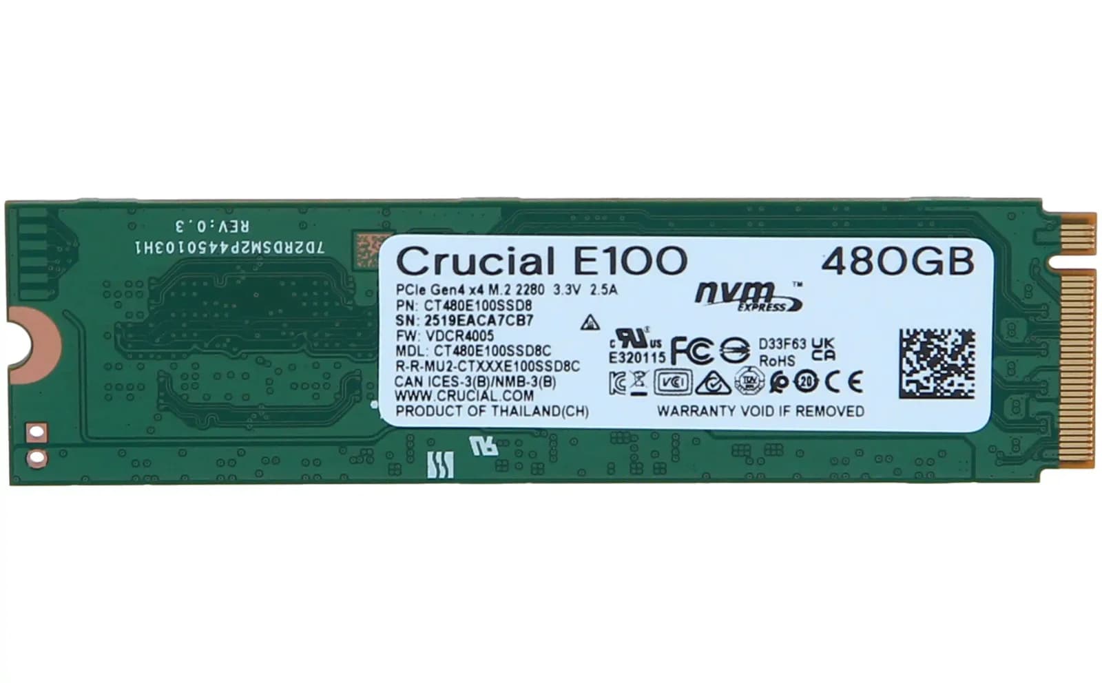 Crucial E100, SSD, 480 GB, internal, M.2 2280, PCIe 4.0 x4 (NVMe) (CT480E100SSD8)