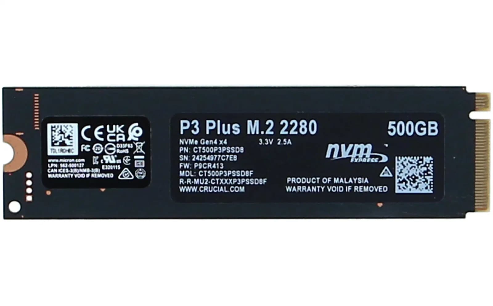 Crucial P3 Plus, SSD, 500 GB, daxili, M.2 2280, PCIe 4.0 (NVMe) (CT500P3PSSD8)