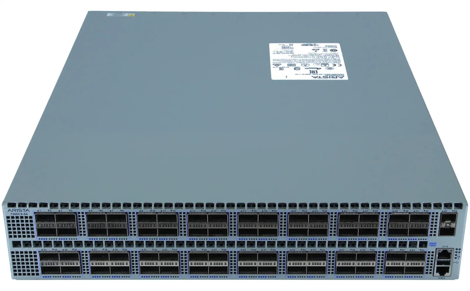 Arista 7260X, 64x100GbE QSFP & 2xSFP+ switch, front-to-rear air, 2xAC, 2xC19-C20 cords (DCS-7260CX-64-F)