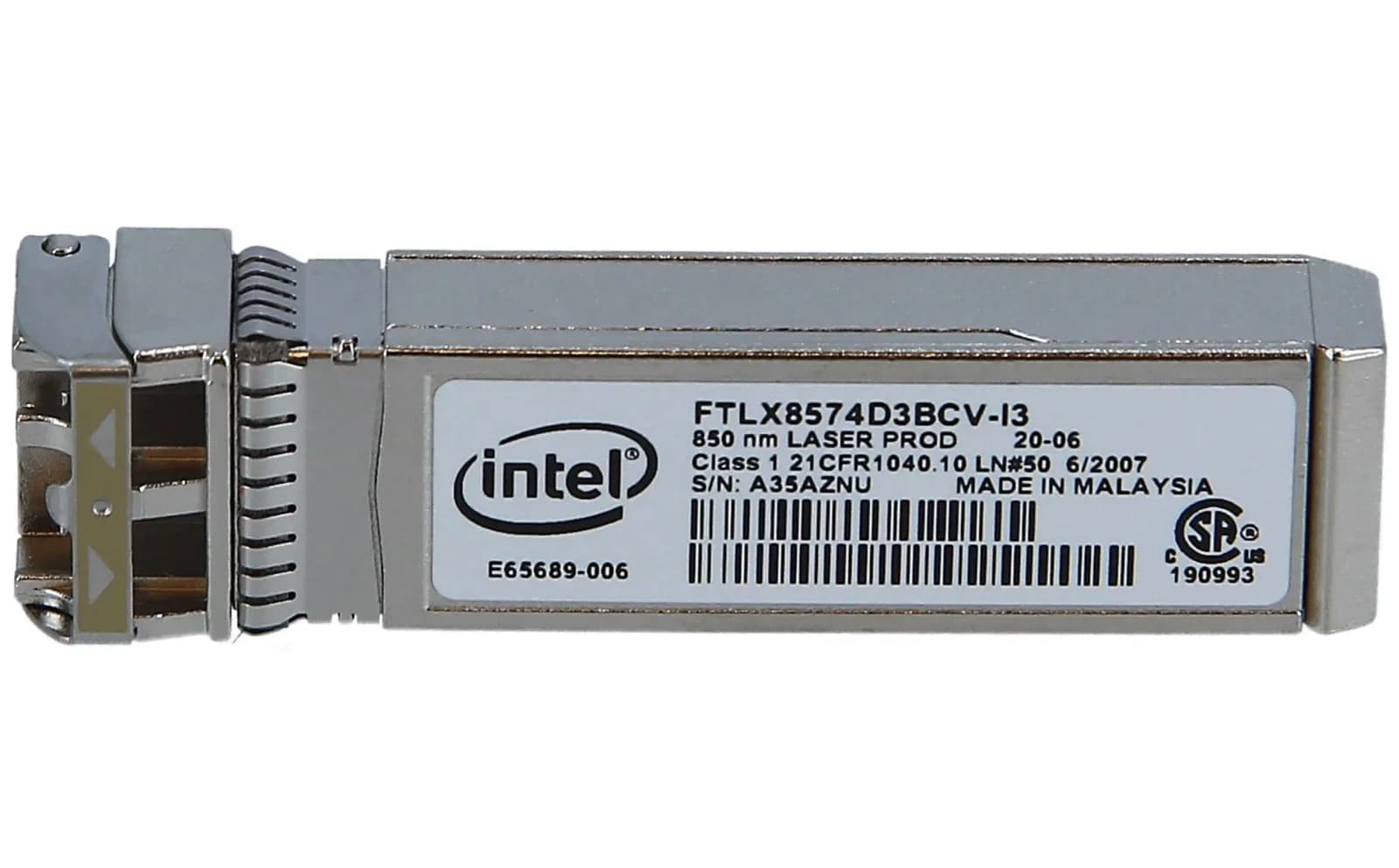 Intel SFP+ transceiver module, 10 GigE, 1000Base-SX, 10GBase-SR, 850 nm (E10GSFPSR)
