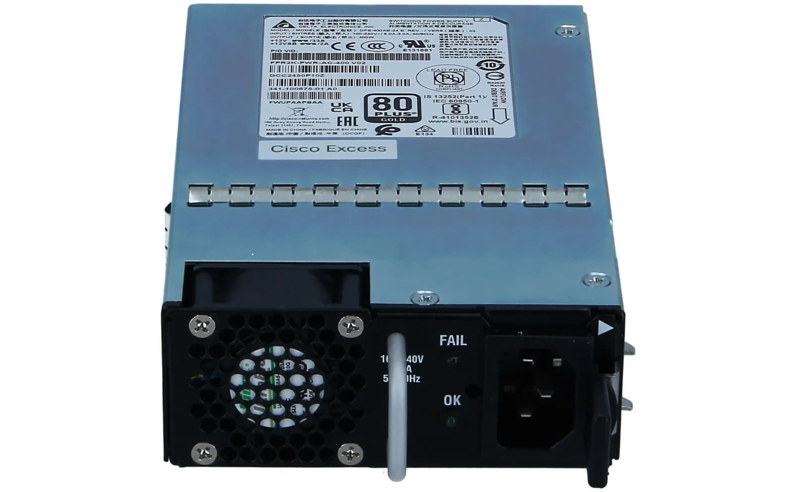 Cisco Power supply, hot-plug (plug-in module), AC 100-240 V, 400 Watt, for FirePOWER 2110 2120 2130 2140 (FPR2K-PWR-AC-400)