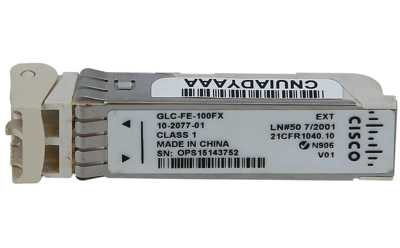 Cisco SFP (mini-GBIC) transceiver module, 100Mb LAN, 100Base-FX, LC multi-mode, 2 km, 1310 nm (GLC-FE-100FX)