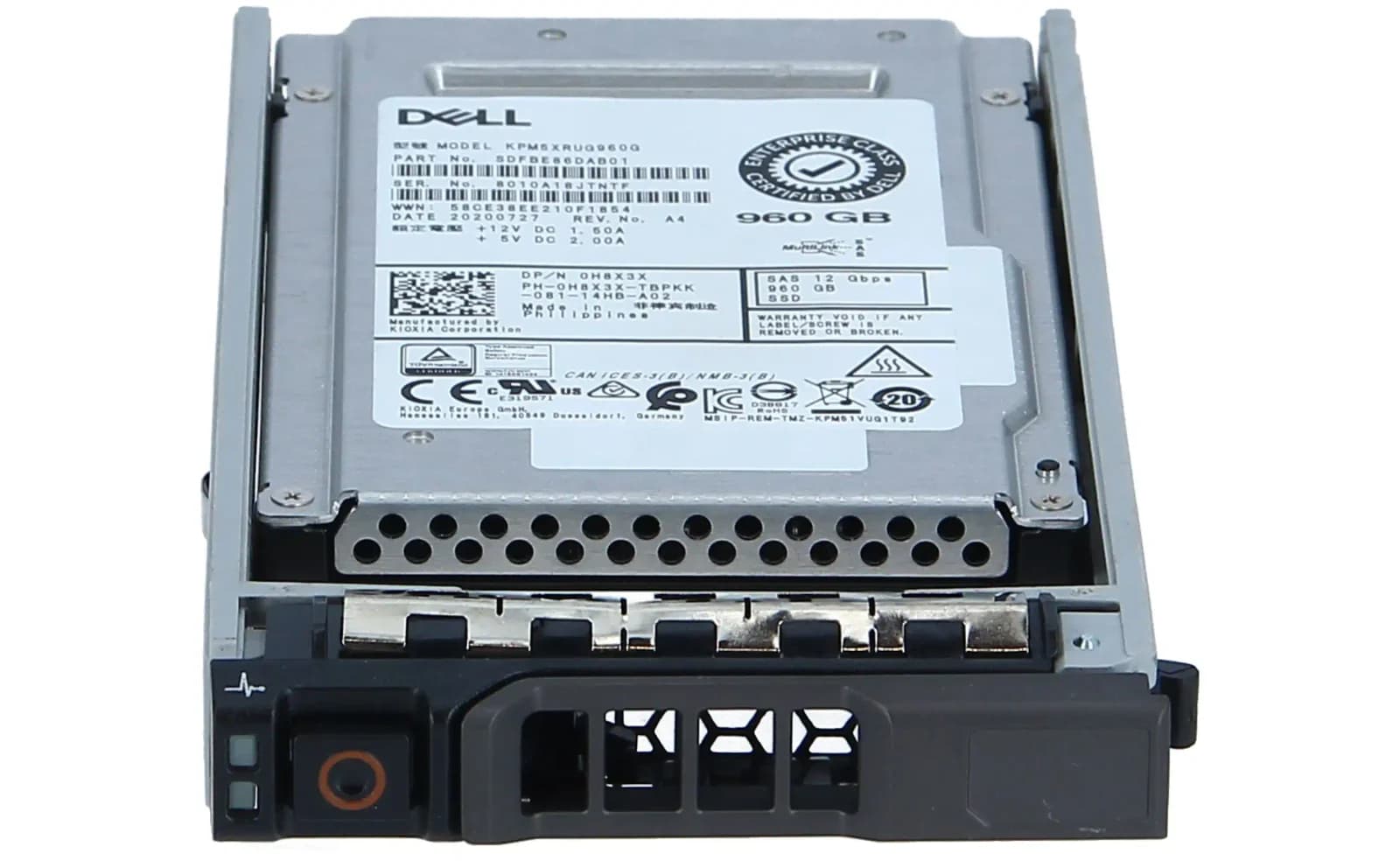 Dell SSDR, 960GB, SAS, 12Gbps, 2.5, 512e, RI, ISE, Toshiba (H8X3X)