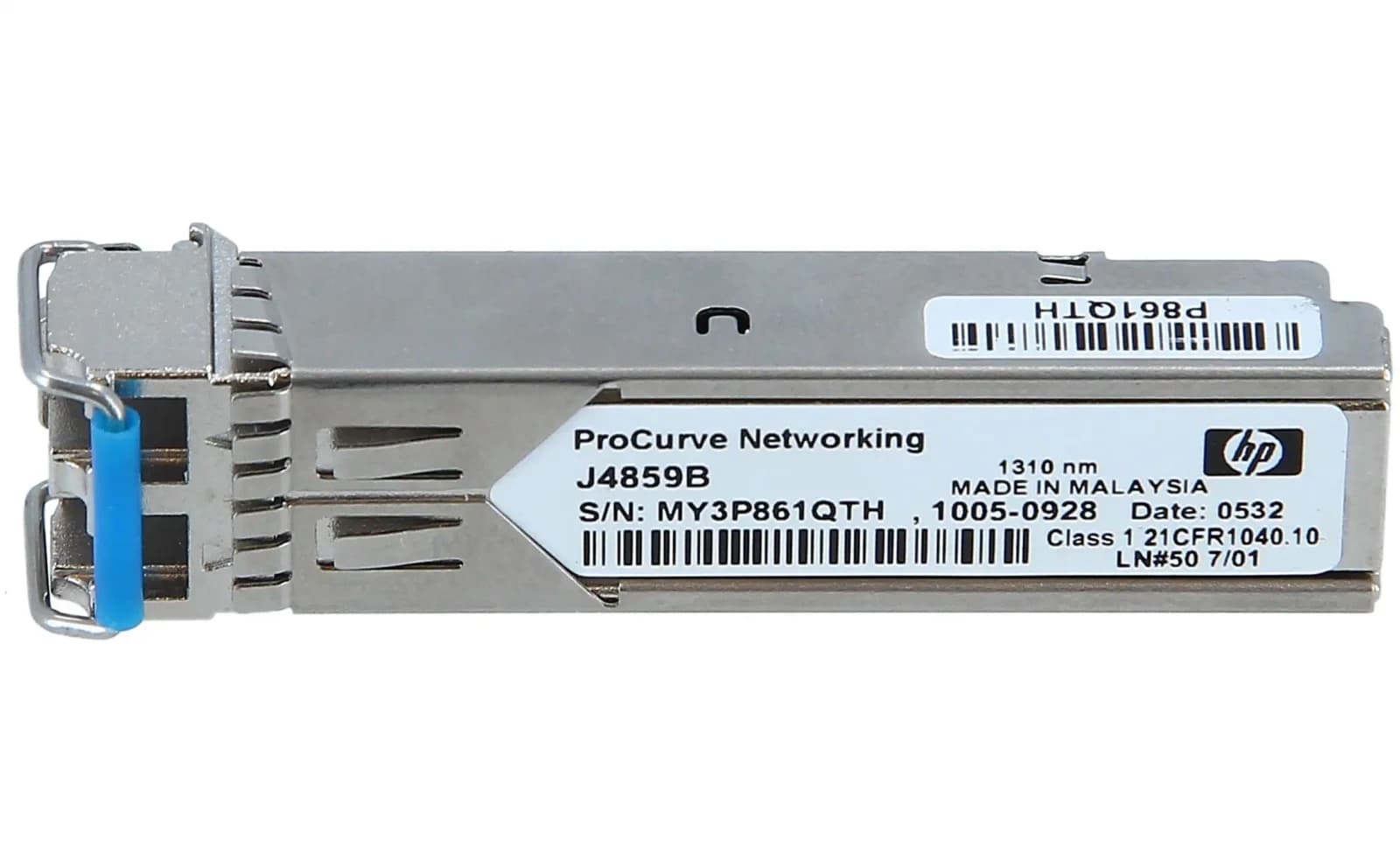 HPE SFP (mini-GBIC) transceiver module, GigE, 1000Base-LX, LC single-mode, 10 km, 1310 nm (J4859B)