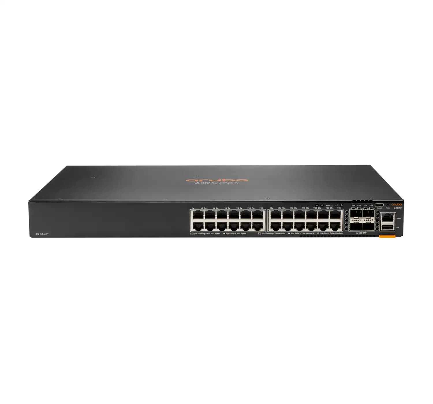 HP Aruba 6300F, Switch, L3, managed, 24 x 10/100/1000 + 4 x 1 Gigabit / 10 Gigabit / 25 Gigabit / 50 Gigabit SFP56 (Uplink / Stacking) (JL668A)