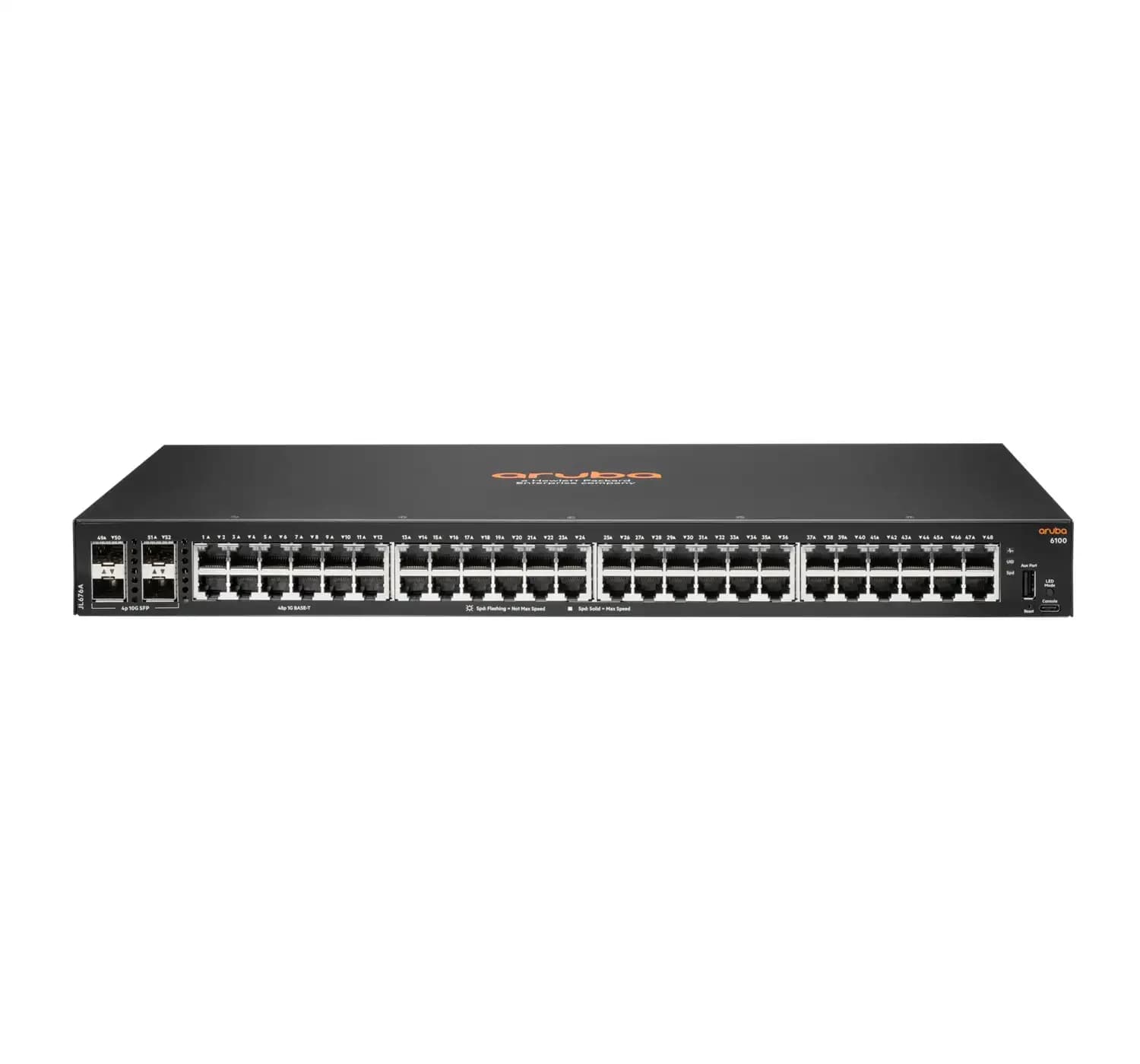 HPE Aruba 6100 48G 4SFP+ Switch, Switch, L3, Managed, 48 x 10/100/1000 + 4 x 1 Gigabit / 10 Gigabit SFP+, side to side airflow, (JL676AABB)