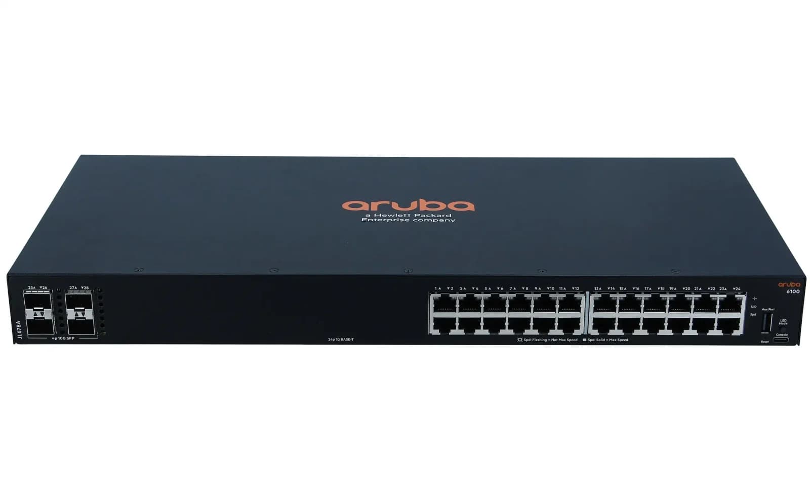 HPE Aruba 6100 24G 4SFP+ Switch, Switch, L3, Managed, 24 x 10/100/1000 + 4 x 1 Gigabit / 10 Gigabit SFP+, side to side airflow, (JL678AABB)