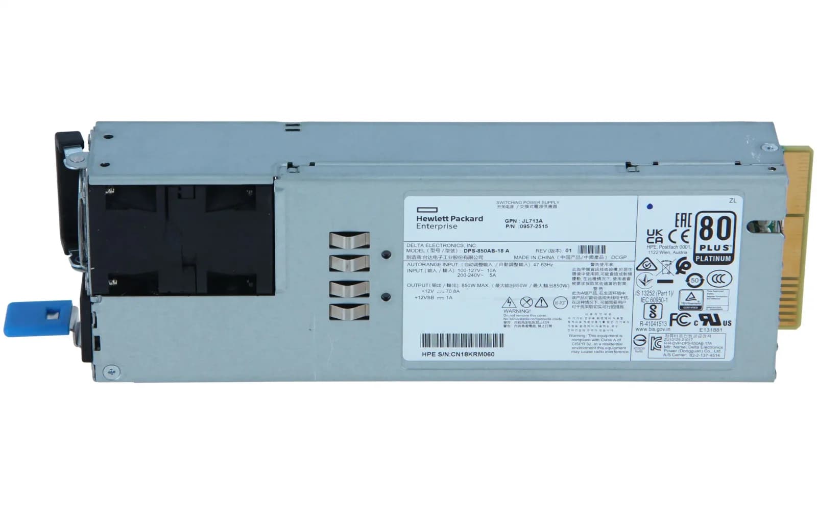 HPE Aruba Networking X391, 850W, Power to Port, AC Power Supply (JL713A)