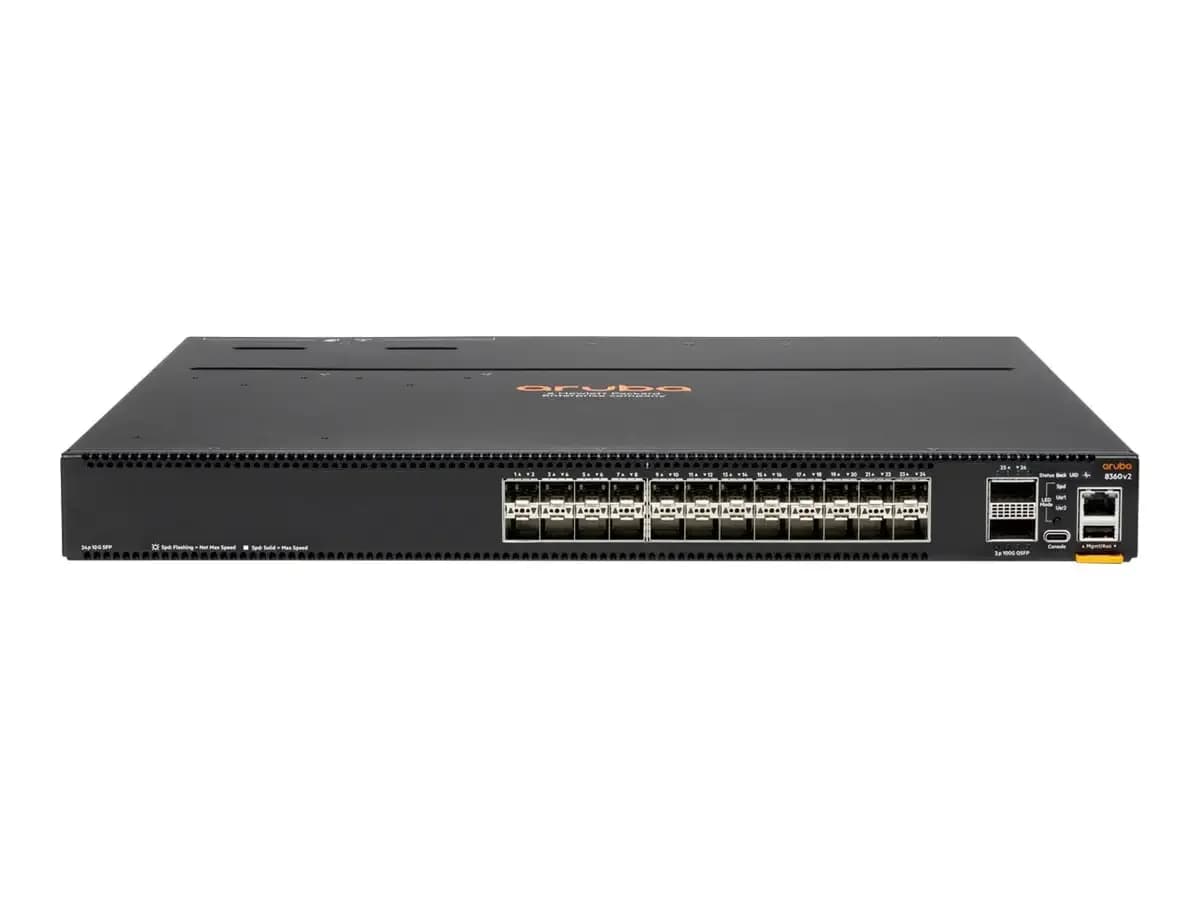HPE Aruba CX 8360-24XF2C v2, Switch, L3, Managed, 24 x 1 Gigabit SFP/ 10 Gigabit SFP+ + 2 x 40/100 Gigabit QSFP+ / QSFP28, rack-mountable (JL722C)