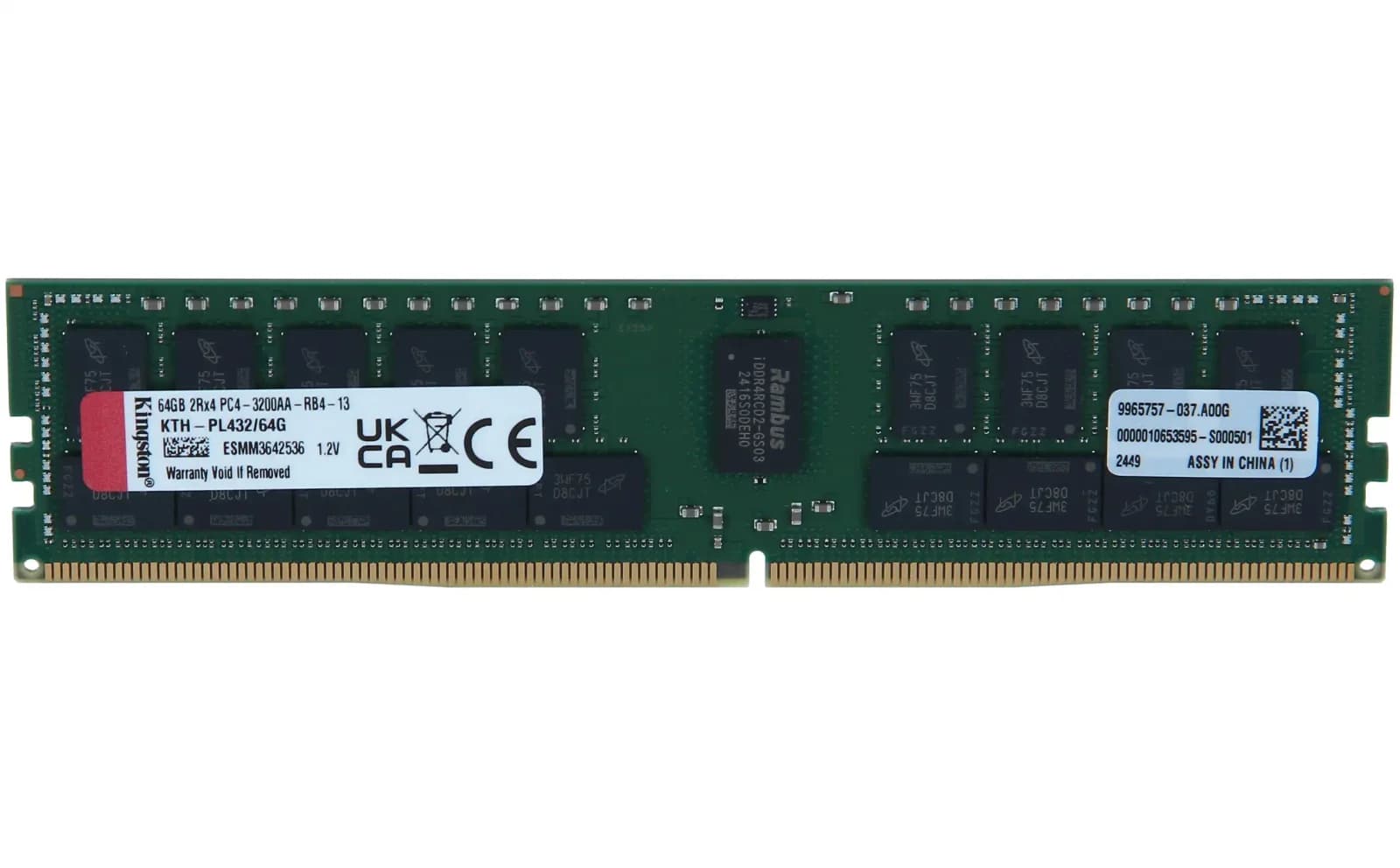 Kingston DDR4, module, 64 GB, DIMM 288-pin, 3200 MHz / PC4-25600, 2RX4, CL22, 1.2 V, registered, ECC (KTH-PL432-64G)