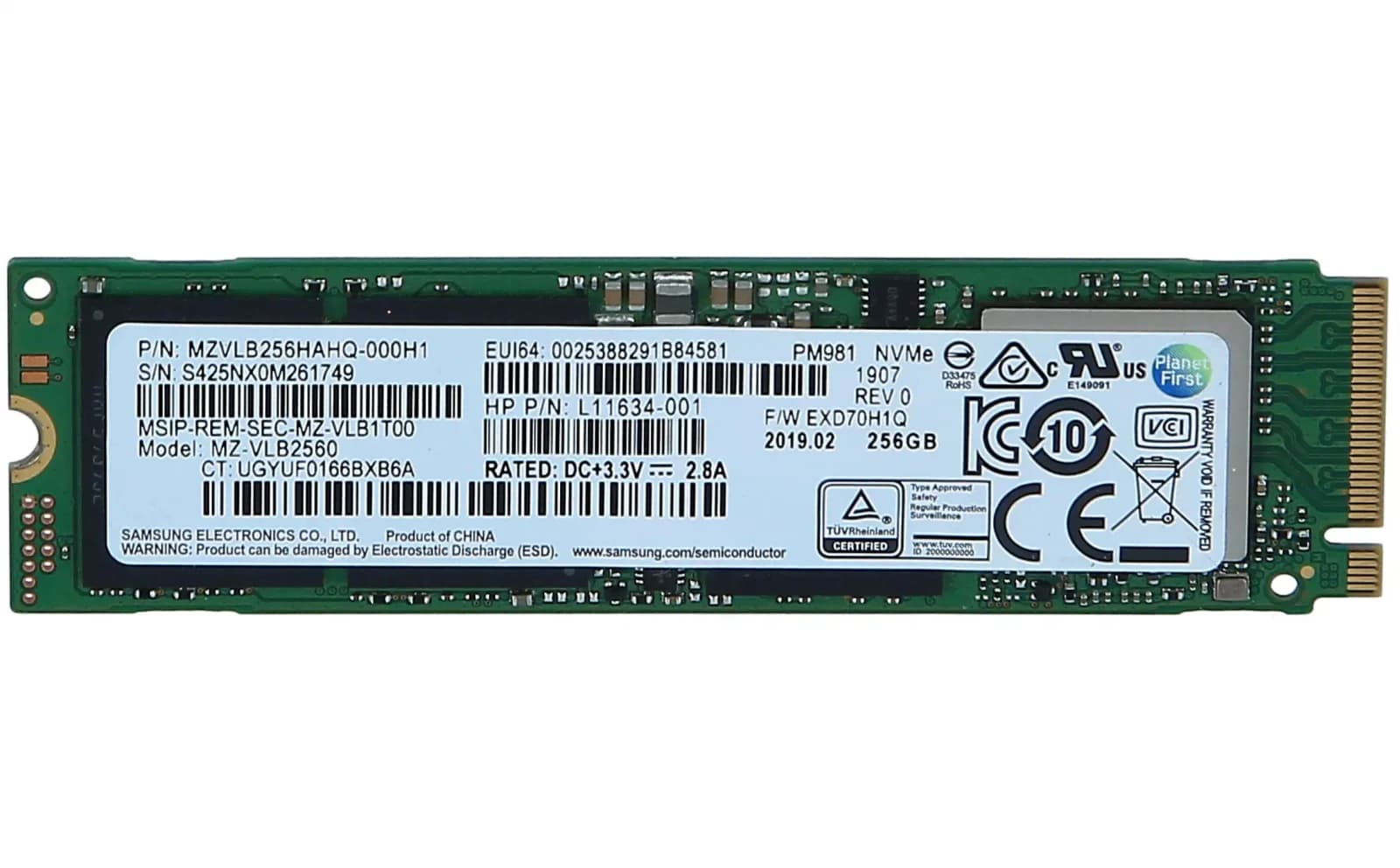 HP SSD 256GB M.2 2280 Pm981 Pcie, Solid State Disk, NVMe, SATA (L11634-001)