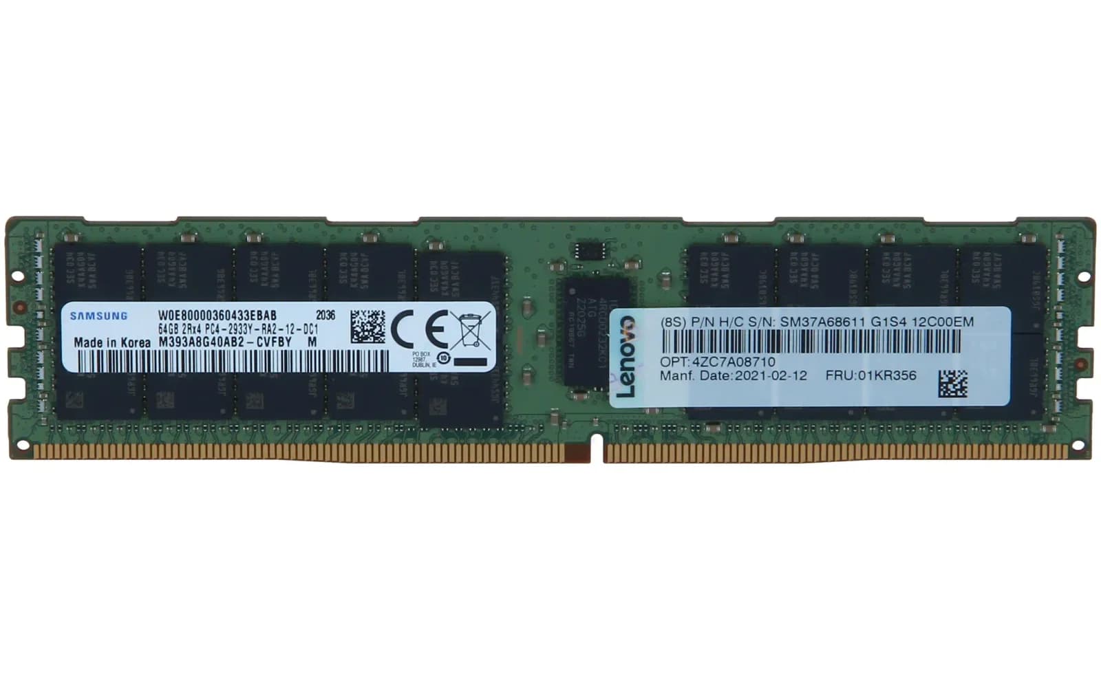 Samsung DDR4, module, 64 GB, DIMM 288-pin, 2933 MHz / PC4-23400, 1.2 V, registered, ECC (M393A8G40AB2-CVF)