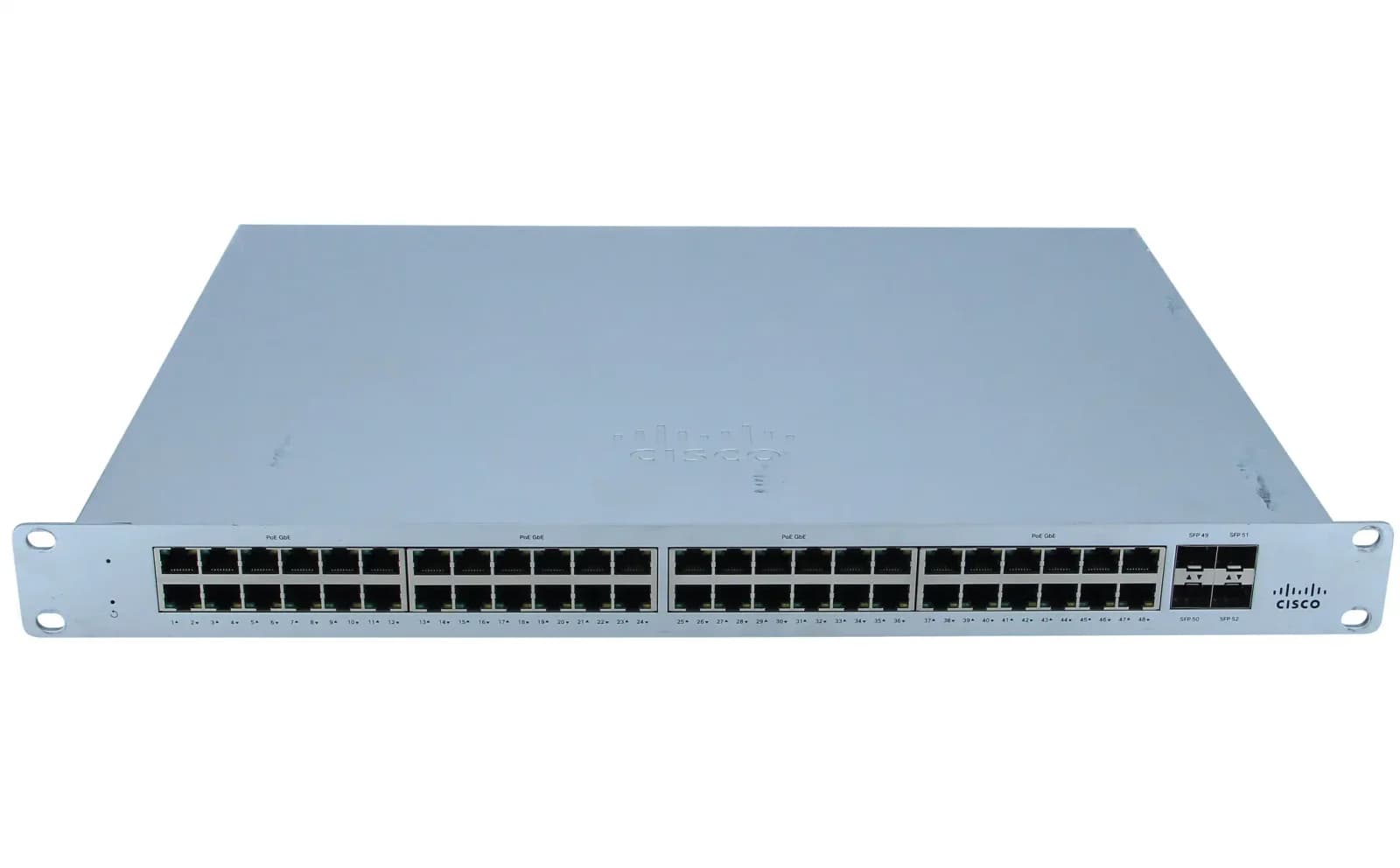 Cisco Meraki Cloud Managed MS120-48FP, Switch, Managed, 48 x 10/100/1000 (PoE) + 4 x Gigabit SFP, desktop, rack-mountable, PoE (740 W) (MS120-48FP-HW)