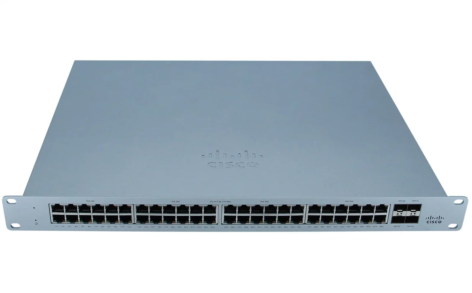 Cisco Meraki Cloud Managed MS120-48LP, Switch, Managed, 48 x 10/100/1000 (PoE) + 4 x Gigabit SFP, desktop, rack-mountable, PoE (370 W) (MS120-48LP-HW)