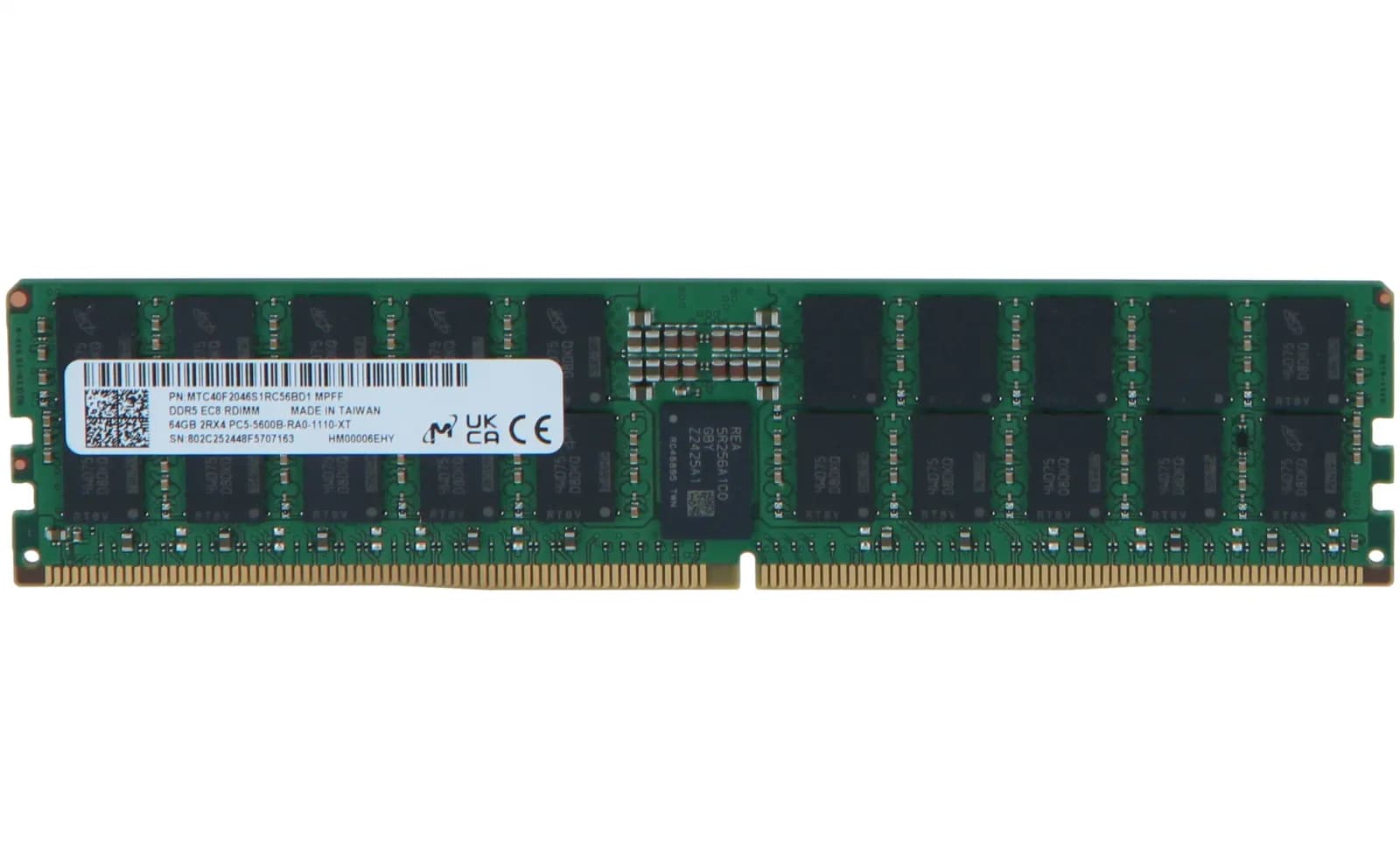 Micron DDR5, module, 64 GB, DIMM 288-pin, 5600 MHz / PC5-44800, CL46, registered (MTC40F2046S1RC56BD1)