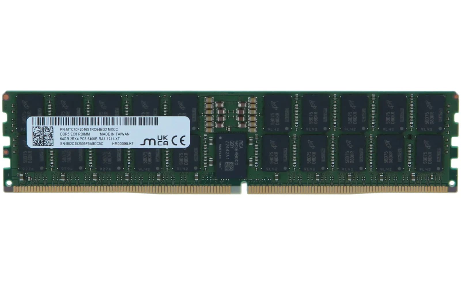 Micron DDR5, module, 64 GB, DIMM 288-pin, 6400 MHz, 1.1 V, registered, ECC (MTC40F2046S1RC64BD2)