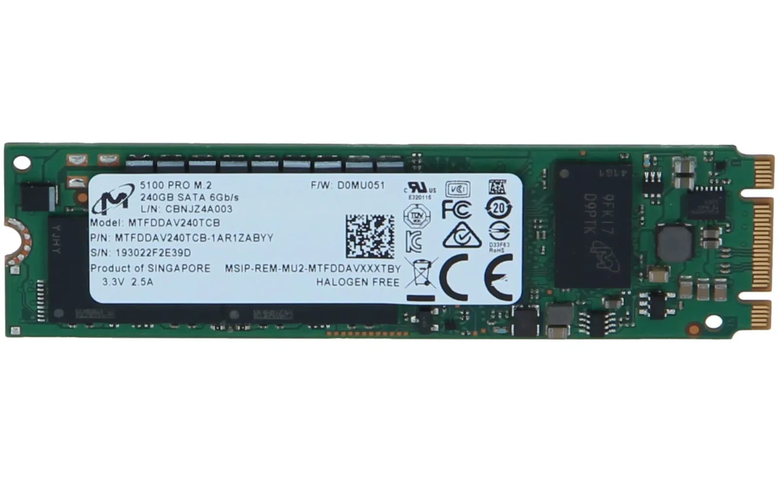 Micron 5100 PRO, 240 GB, M.2, 540 MB/s, 6 Gbit/s, SATA (MTFDDAV240TCB-1AR1ZABYY)